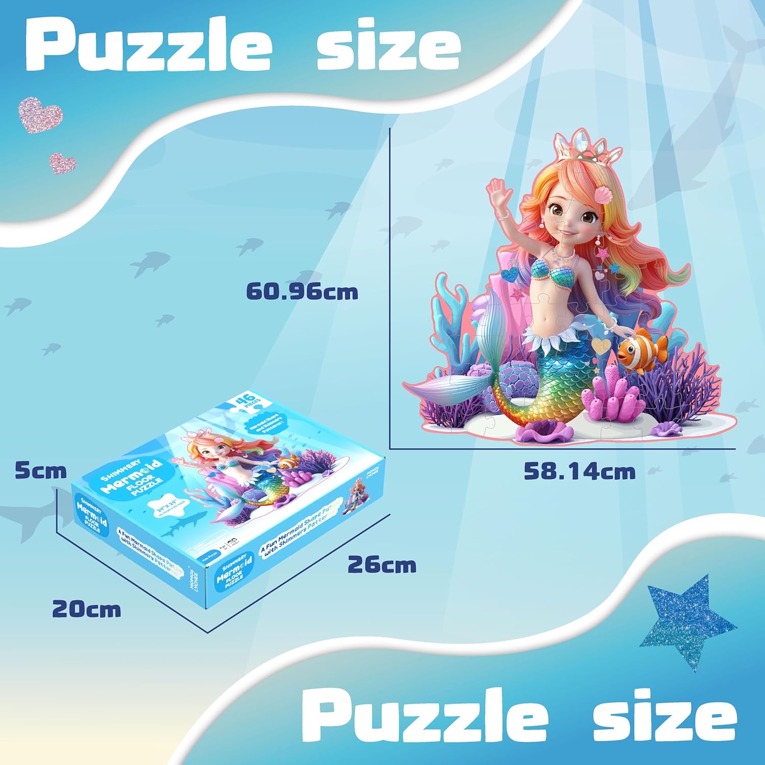 MOMO&LYCHEE Mermaid Puzzles for Kids Ages 4-6, 6-8, 46 Pieces Large Toddler Puzzle Age 2-4, Jigsaw Floor Puzzles for Kids Ages 3-5, Puzzles Gifts Toys for Girls Children