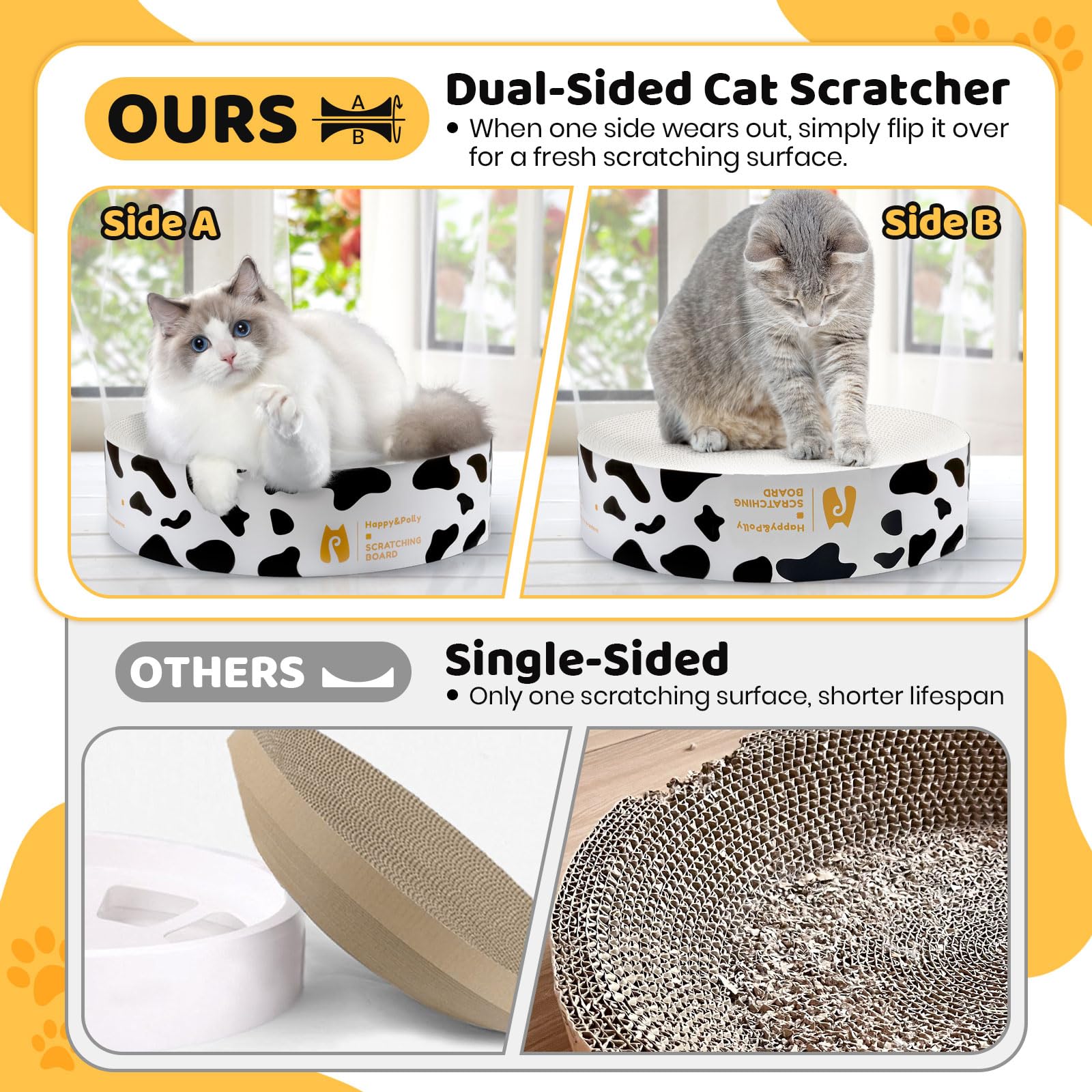 Happy&Polly Rascador para Gatos - Redondo Rascadoras de Cartón Cama para Gatos Reversible - Protector de Muebles Sofa Rascador Corrugado Anti Arañazos - Blanco
