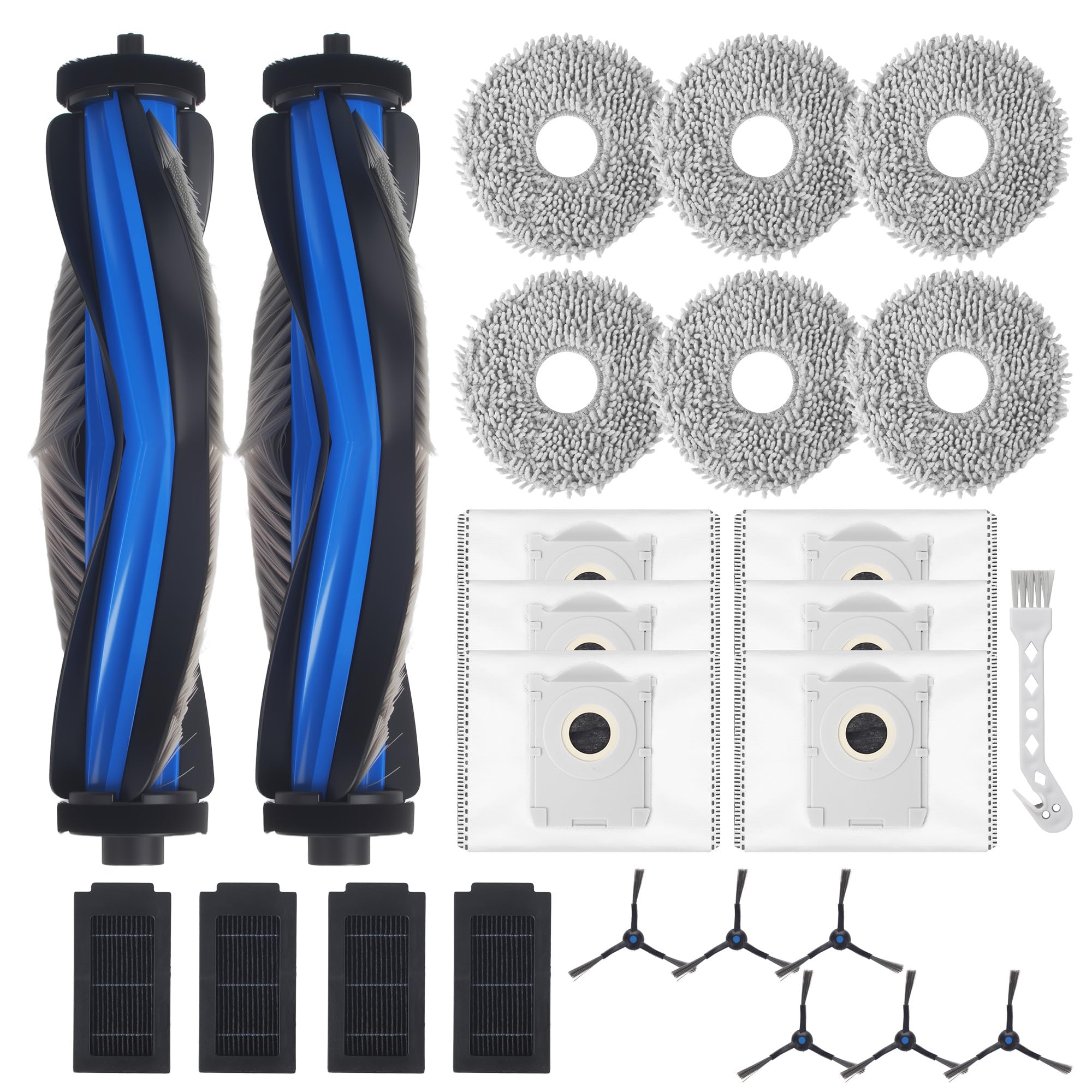 25 pezzi Accessori per ECOVACS DEEBOT T50 PRO Omni/T50 Omni/T50,2 Spazzole Principali, 6 Panni, 6 Sacchetti Raccoglipolvere, 6 Spazzole Laterali, 4 Filtri, 1 Spazzola di Pulizia
