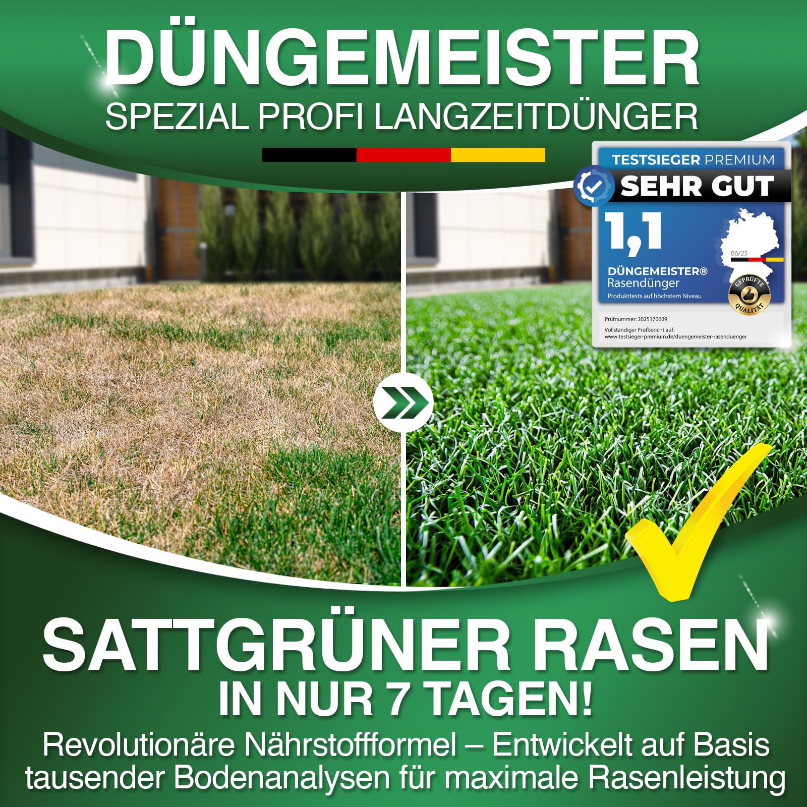 Rasendünger Sommer Sofortwirkung – sattes Grün – für Streuwagen geeignet (10 kg für 500m²)