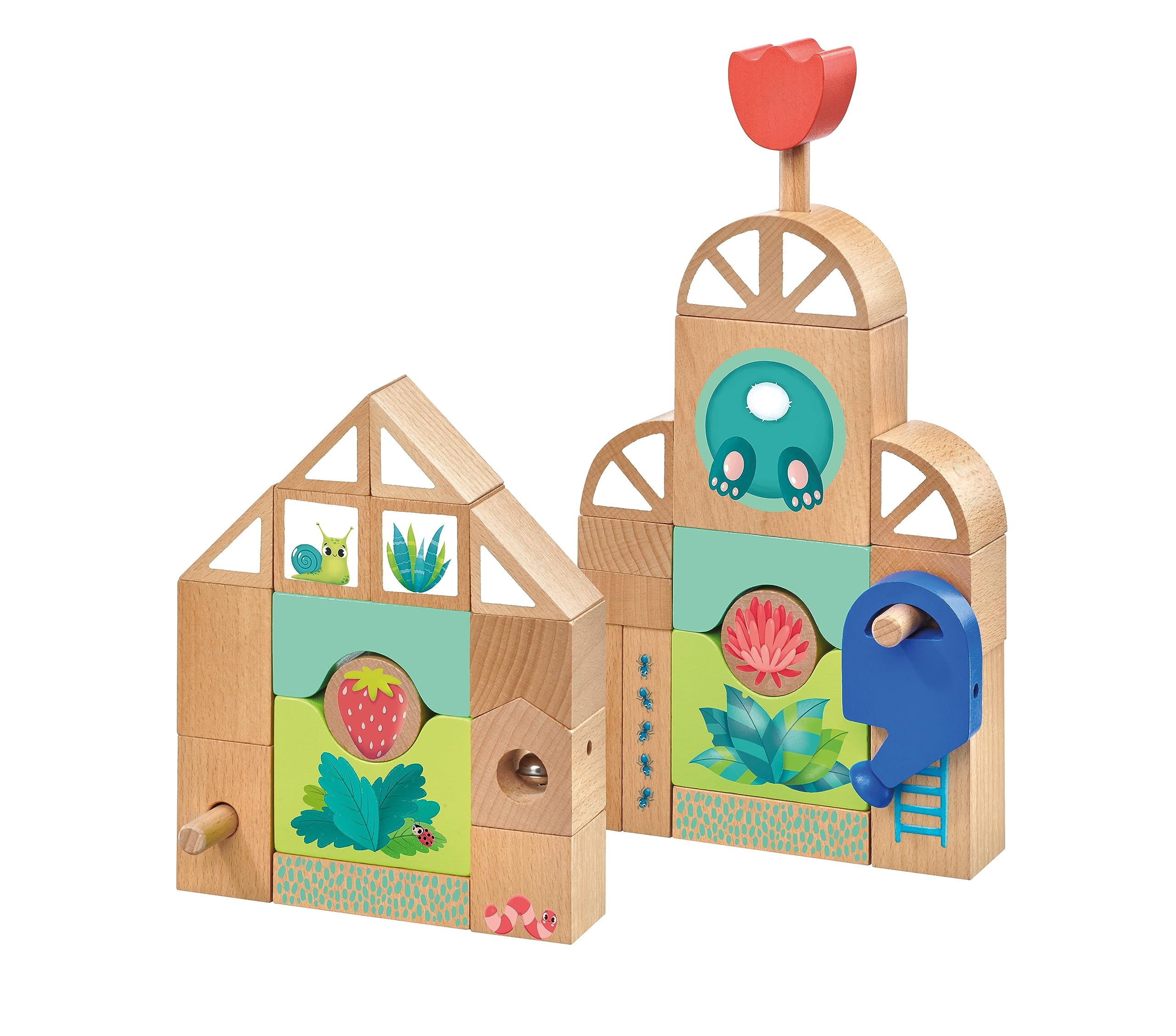 Selecta 62085 Tulips Garden, serre con mattoncini in legno, 34 pezzi