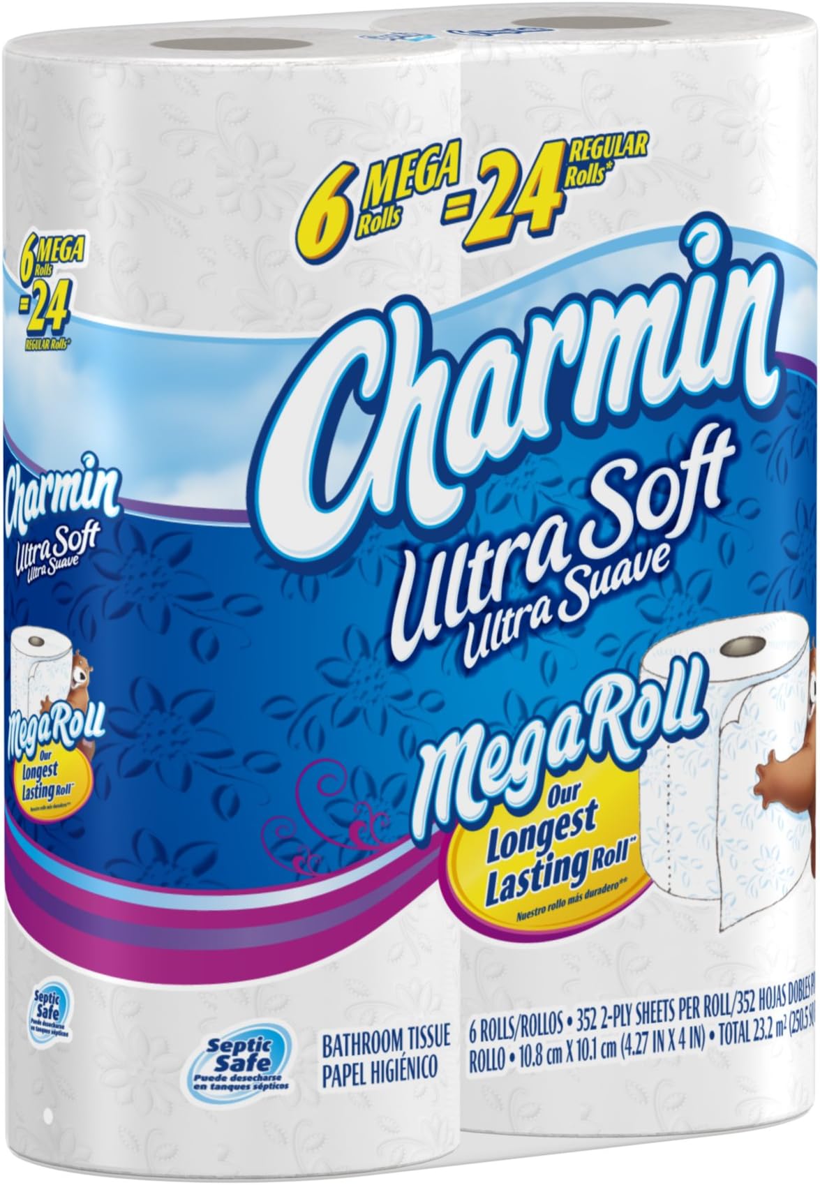 Amazon.com: Charmin Ultra Soft Toilet Paper, 24 Mega Rolls = 96 Regular ...