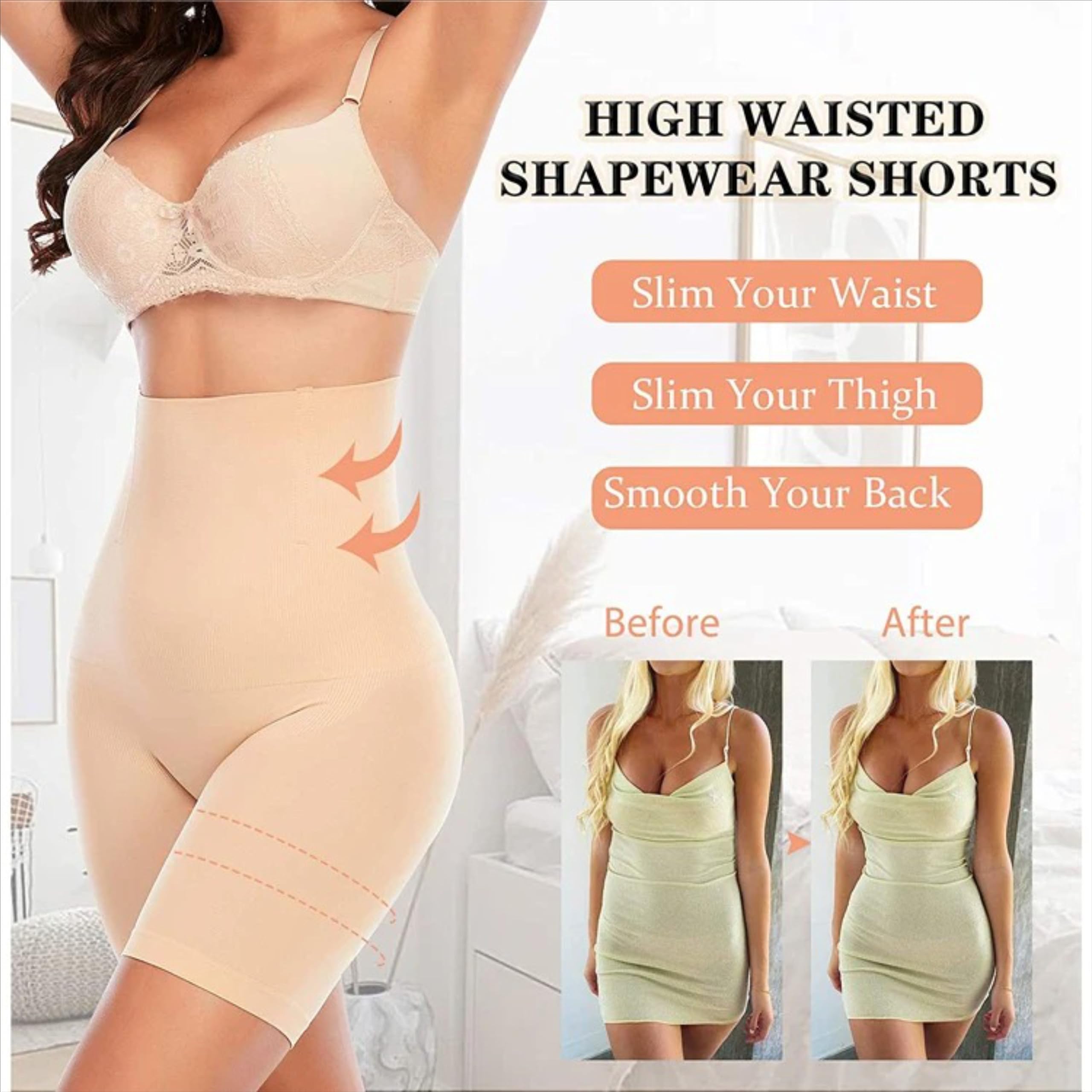 ARDAKI Tummy Control Waist Shapewear - High Waist Slimming Panties Underwear for Women (Free-Size) (Beige) 4