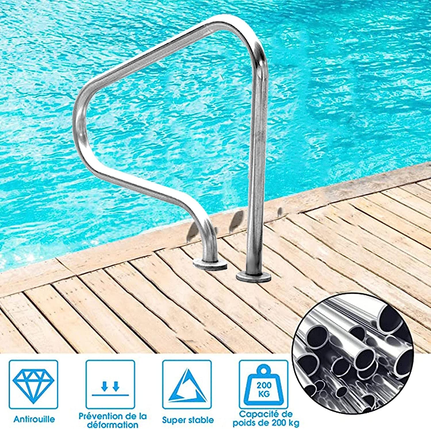 Barandilla de Piscina, pasamanos de Piscina, pasamanos de Piscina, pasamanos de Piscina, pasamanos de Piscina de Acero Inoxidable 304, pasamanos de fácil instalación para