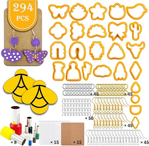 Miniatura 2 de Yayatty Kit de 294 piezas de arcilla polimérica para hacer aretes, 25 formas de cortadores de arcilla polimérica, cortadores de aretes de arcilla