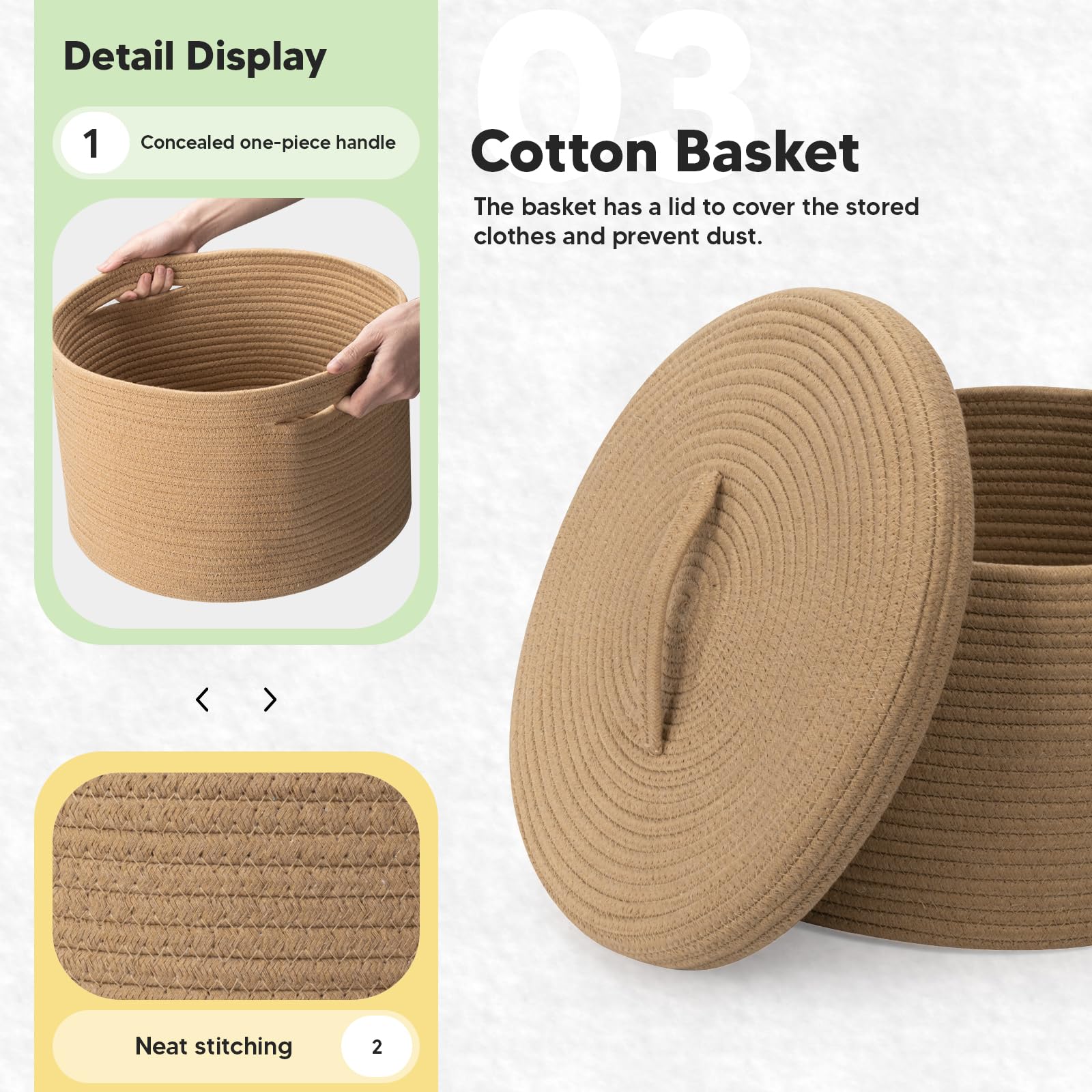 Cesta de Cuerda de Algodón para la Colada 32L con Tapa 40 x 25cm