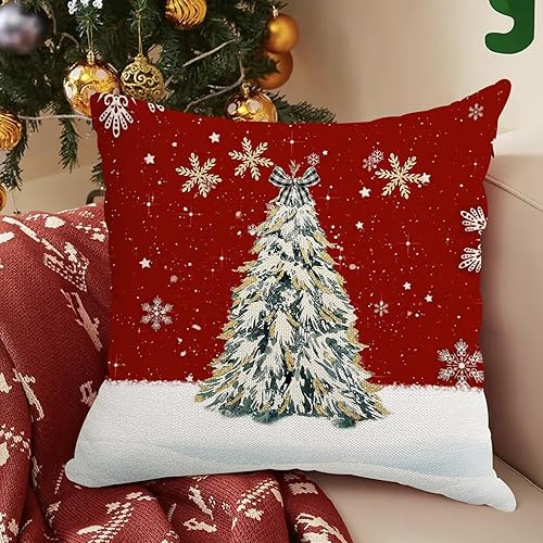 Miniatura 3 de Fundas de almohada de Navidad de 18 x 18 pulgadas, diseño de árbol de Navidad, nieve, decoración de vacaciones, hogar, fiesta, funda de cojín para