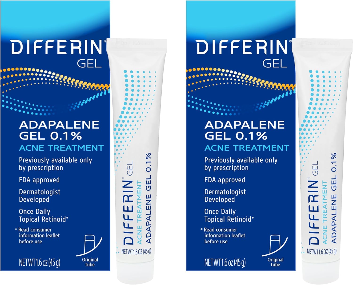 Differin Acne Retinoid Treatment Gel, 0.1% Adapalene, 15g Tube, 2ct