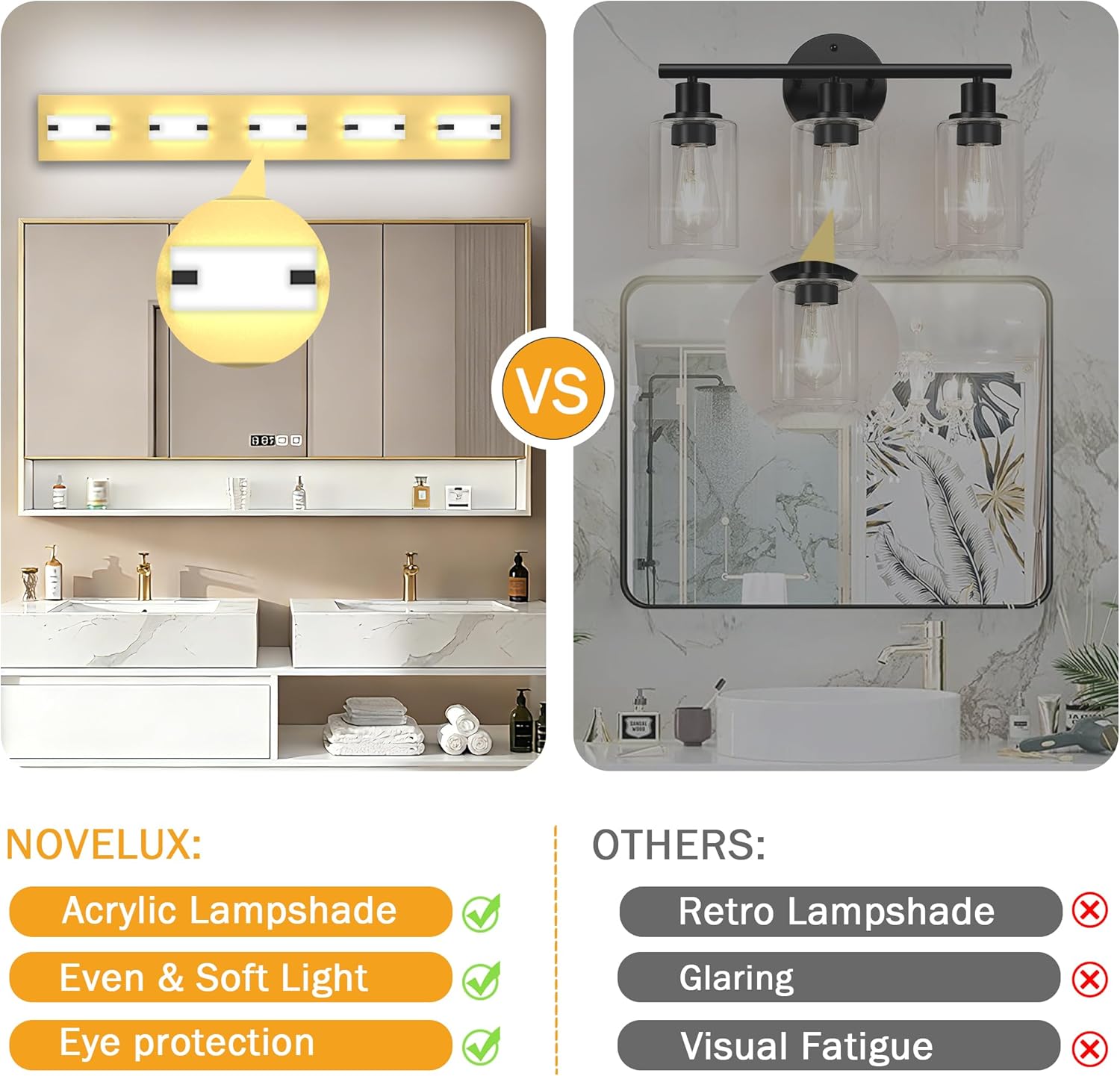 LED Bathroom Light Fixtures, 5-Light Modern Vanity Lights with Milky White Frosted Acrylic Shades, Gold Bathroom Lighting fixtures Over Mirror, ETL Listed, 35W (Cool White 5700K)