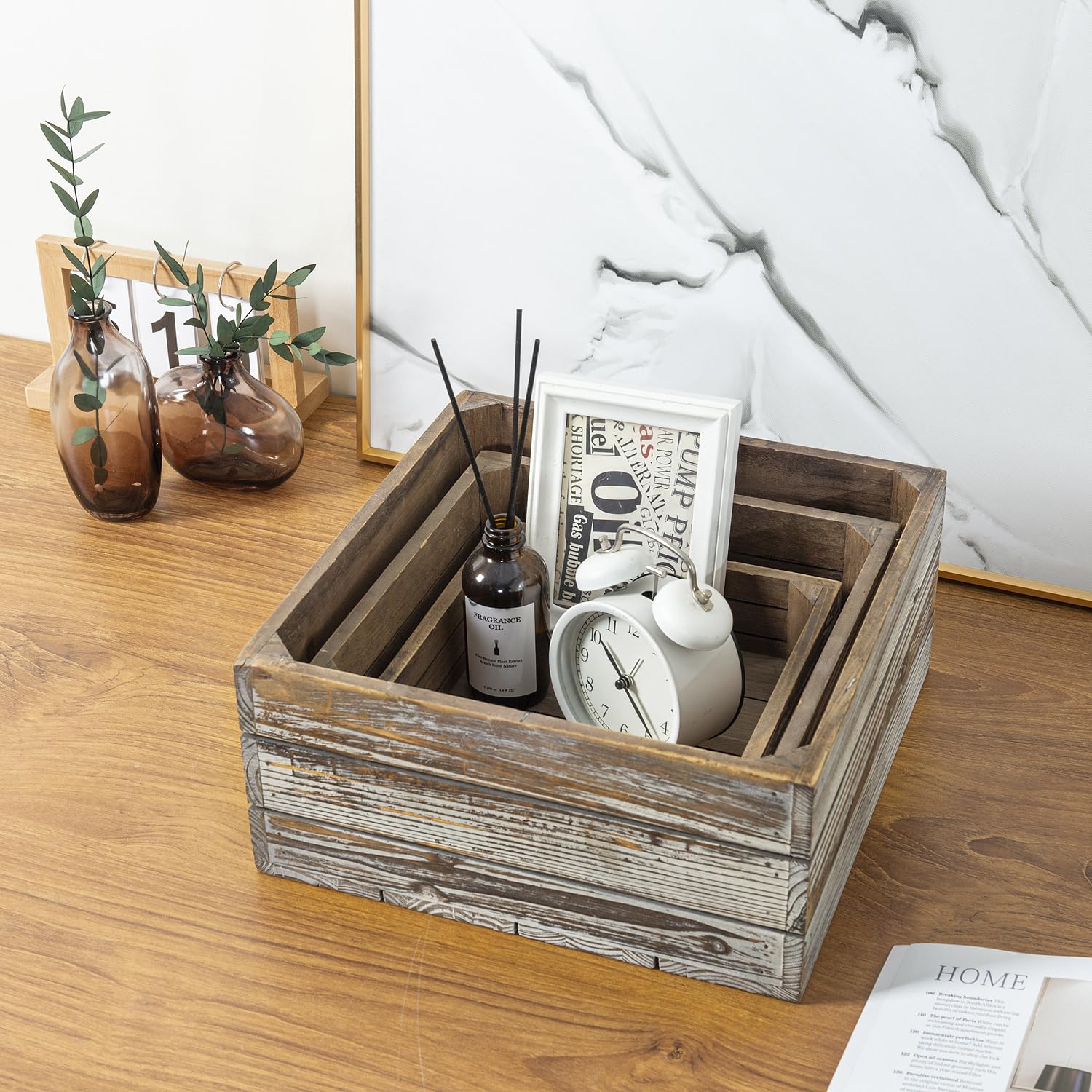 Lot De 3 Présentoirs En Bois Pour Plantes - Diamètres 12.7, 15.2 Et 20.3 Cm - Plateau Déco Multifonction