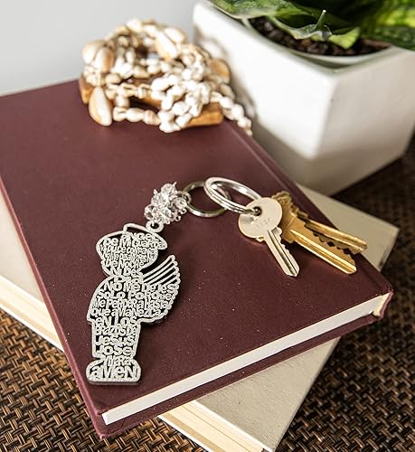 Miniatura 4 de RBN Llavero de madera para bautizo, con 12 diamantes, diseño de ángel, para niños, con corte de madera, recuerdo de bautizo, recuerdo de fiesta de