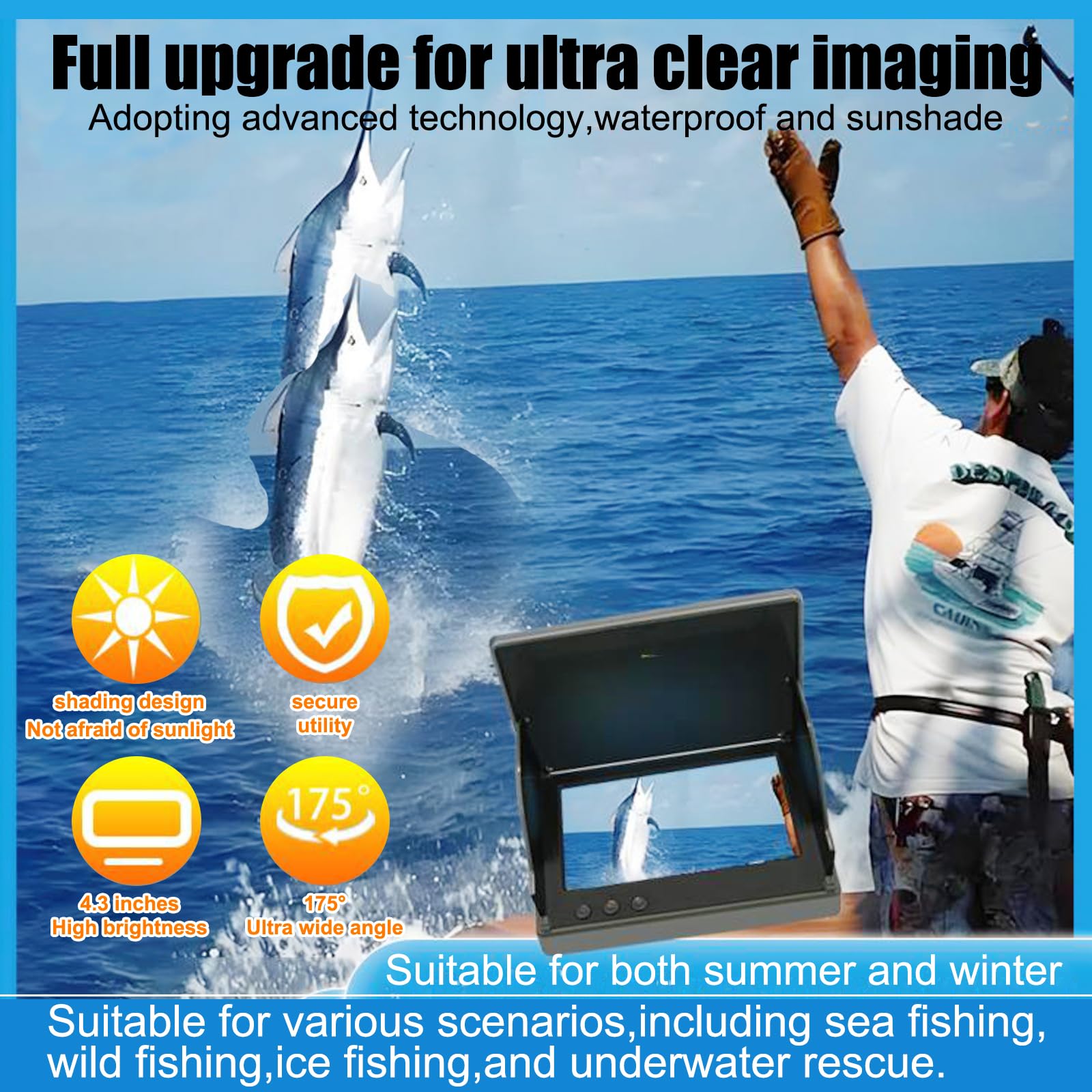 Cámara de Pesca Subacuática 4,3" IPS IP65 Visión Nocturna Infrarrojos Gran Angular