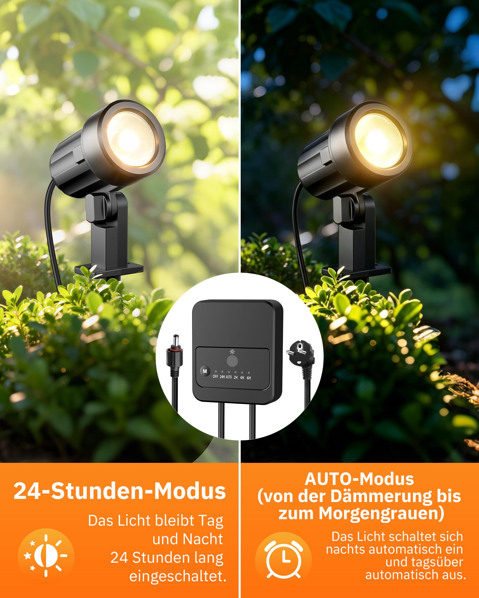 MEIKEE Gartenbeleuchtung Warmweiß 3 W 330 LM 12 V–24 V LED-Strahler 8 Stück | Gartenstrahler mit Transformator, Anschlüssen, 20 m Kabel, EU-Stecker, wasserdicht nach IP66 für Gartenwege, Innenhöfe, Bäume