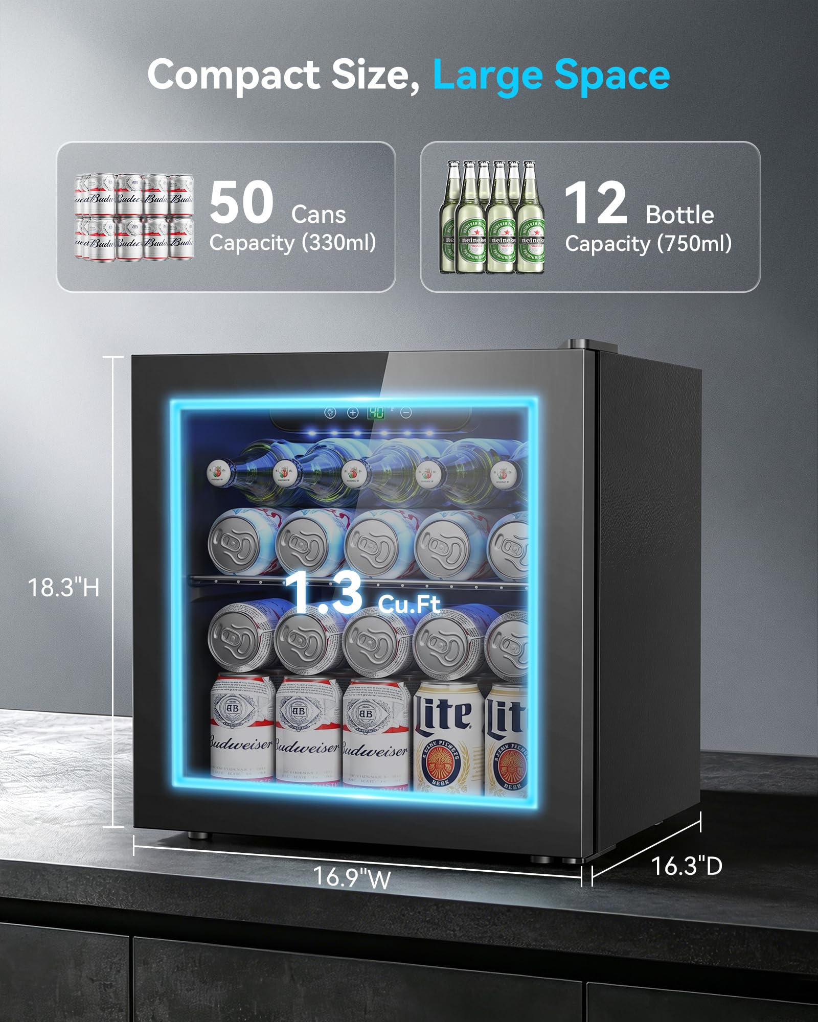 Amazon.com: Feelfunn 50 Can Beverage Refrigerator Cooler - 1.3 Cu