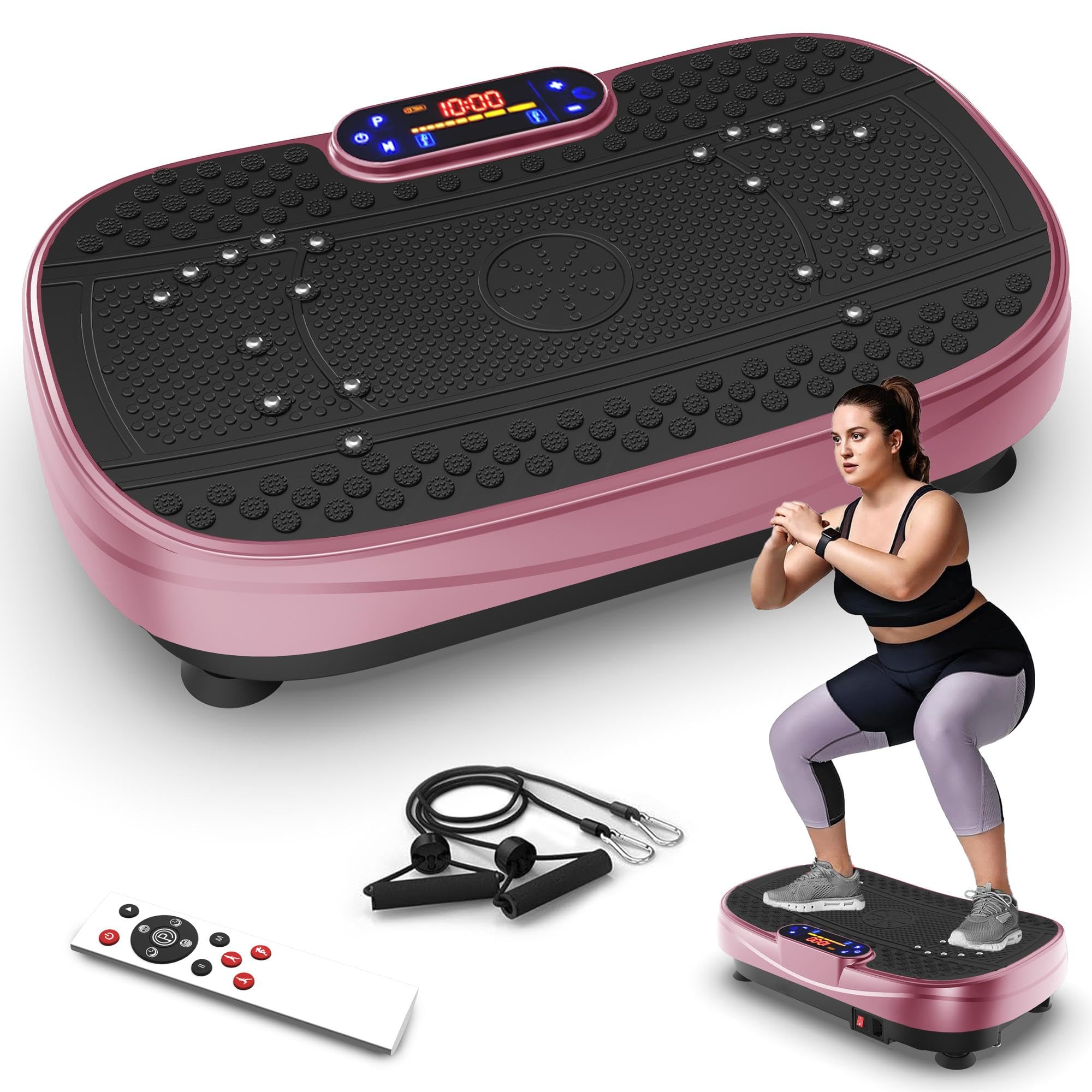 Plataforma vibratoria para el hogar – Placa vibratoria con 120 niveles y 5 modos, con bandas de resistencia y mando a distancia, para quemar grasa, desarrollo muscular, forma de figura, ideal