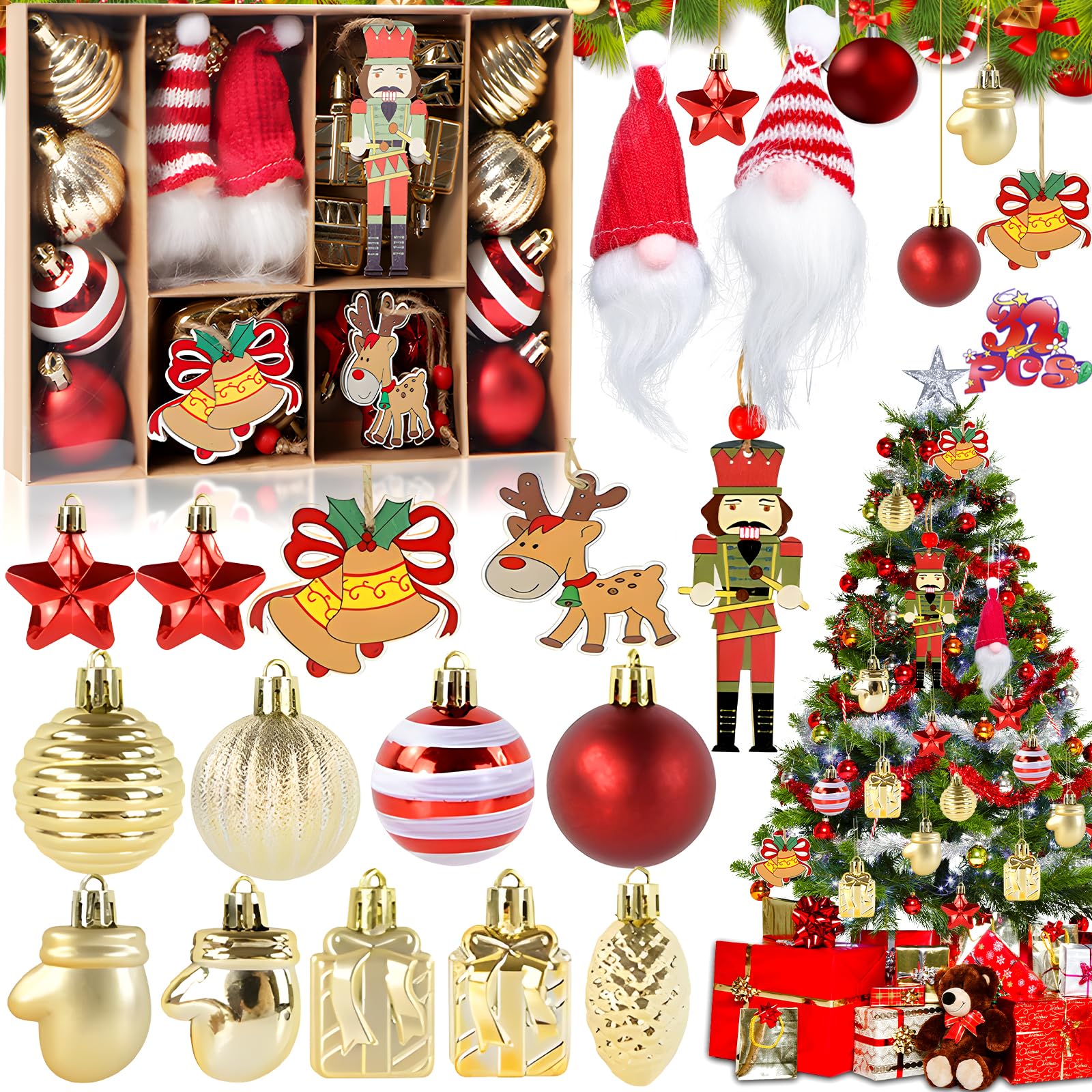 NLMWTI Adornos Navidad, Juego de 32 Adornos Arbol Navidad, 2025 Decoración Navidad Personalizadas, Adornos Navidad Irrompibles Decoraciones de Árboles de Navidad