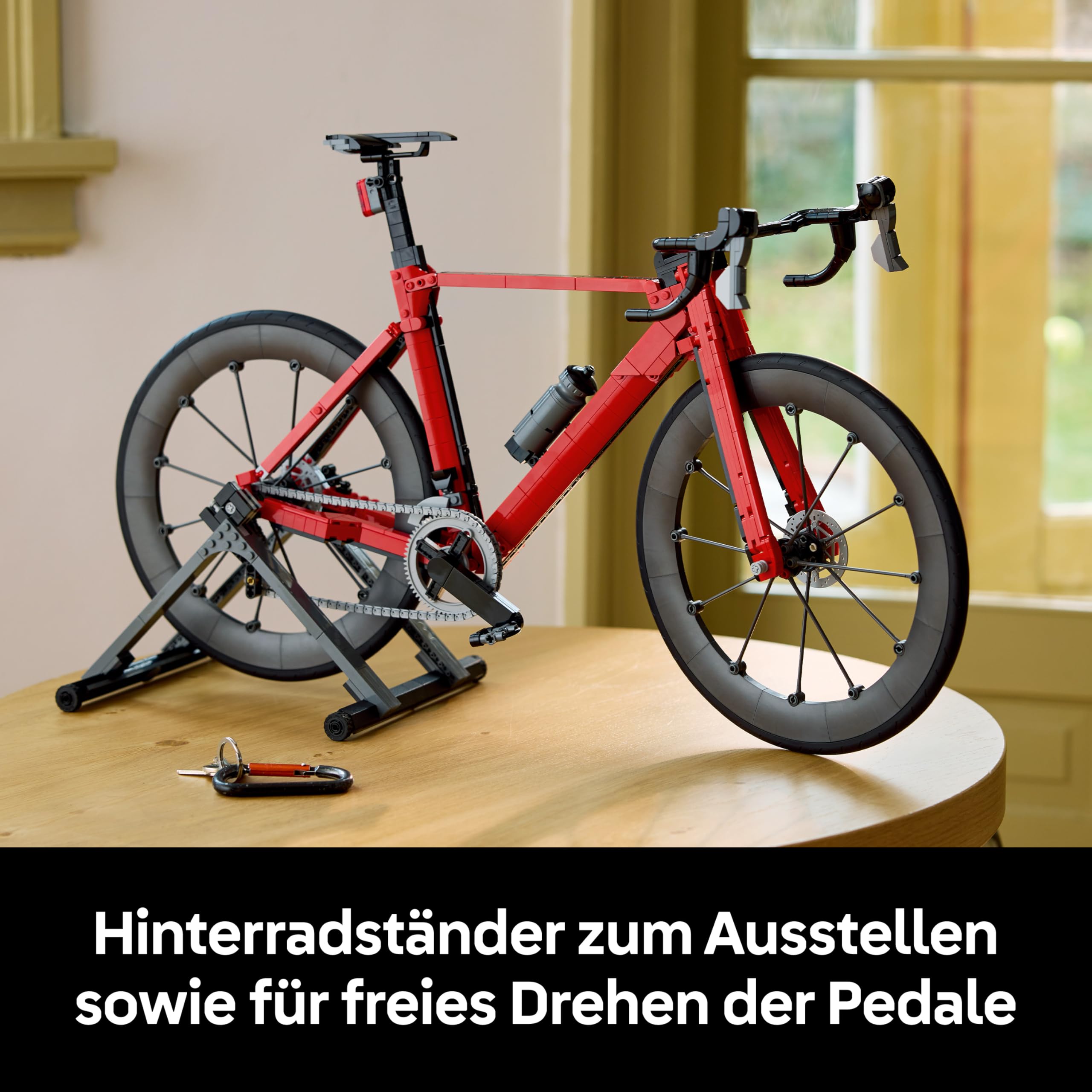 BRICK Flip LEGO Rennrad - LEGO 11380 Fahrrad inkl. bedruckter Fliese, Icons Legorad mit Gummireifen, Schaltwerk und Hinterradständer als Schreibtisch