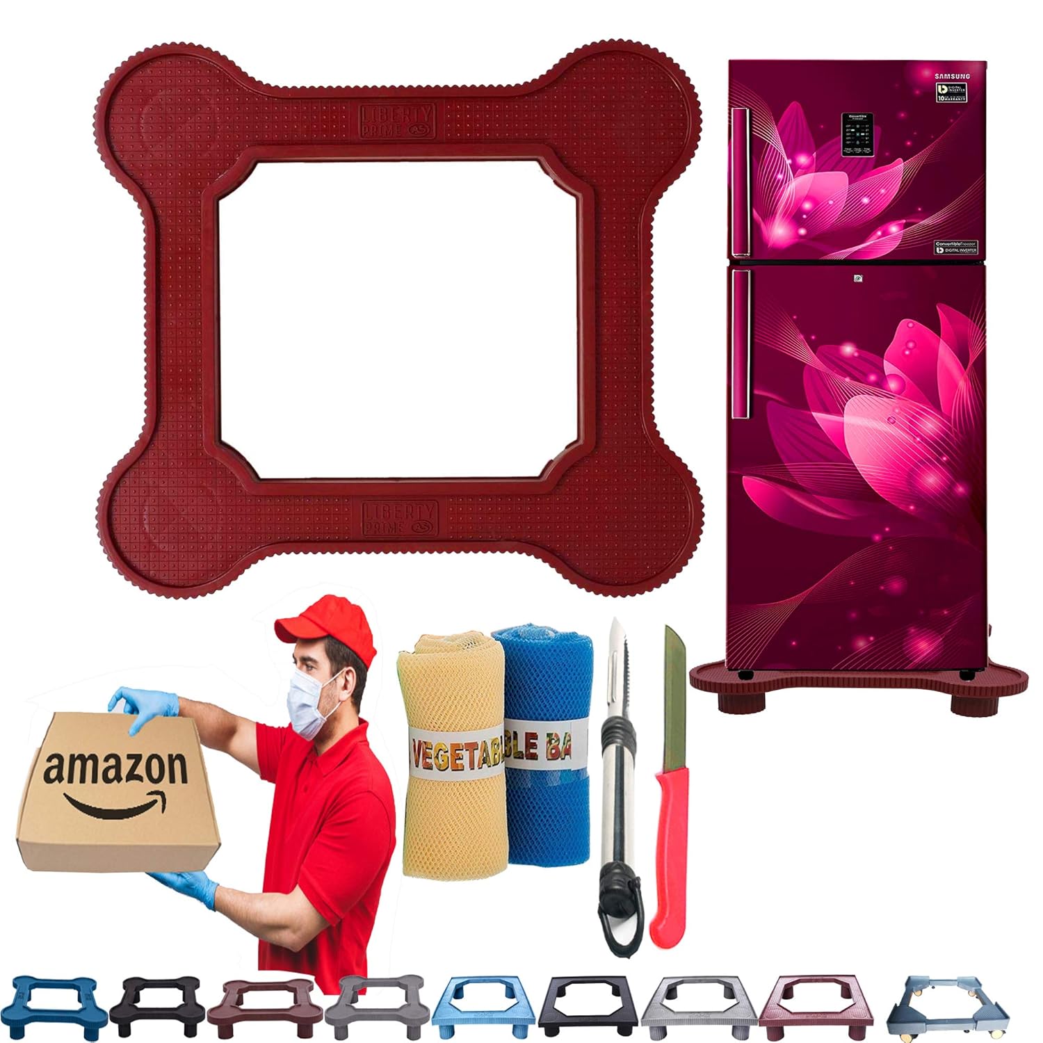 MESH MASTERS Heavy Duty Universal Refrigerator Stand Double Door/Single Door Stand/Washing