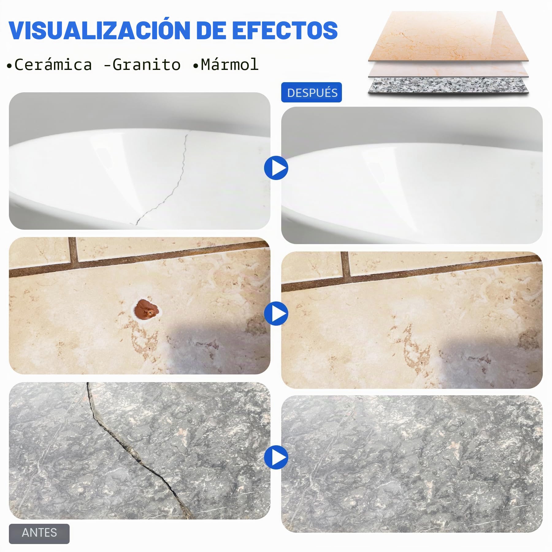Juego de reparación de azulejos de 4 colores (blanco, beige, gris, transparente), esmalte y cerámica, endurecimiento rápido, para reparación de granito, bañeras, cuarzo y fibra de vidrio con grietas y