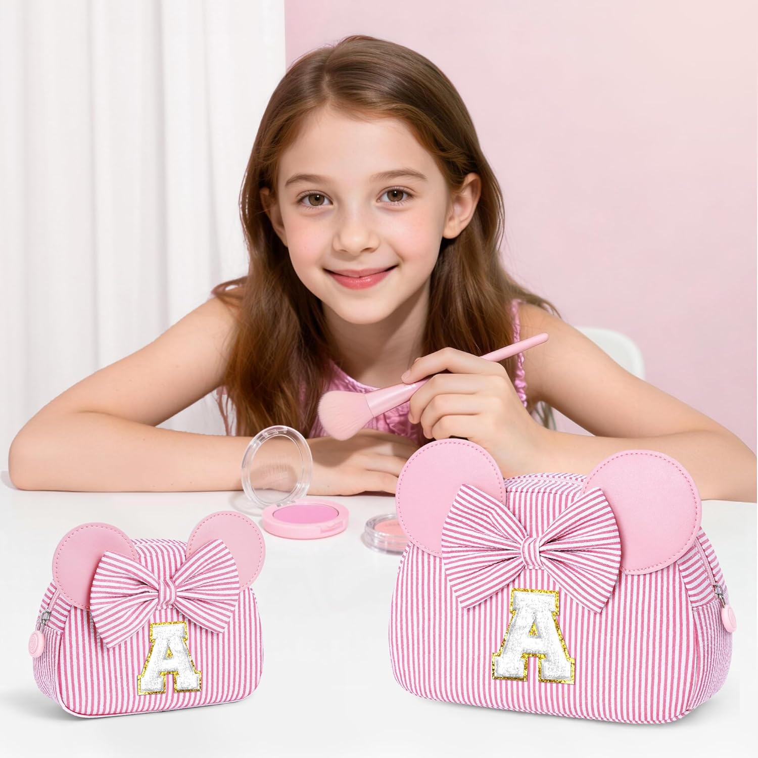 Initial Travel Makeup Bag for Girls | Cosmetic Bags | Kids Teen Girl Gifts | Birthday Gifts for Girls | Travel Makeup Bag | 6 7 8 9 10 11 12 13 Years Old Girl Gift - Blue M