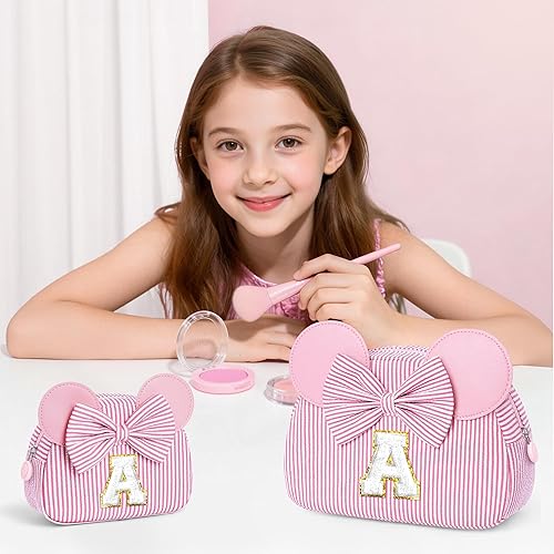 Vista 2 de Regalos de Navidad para niñas, bolsa de maquillaje con inicial, bolsas de cosméticos, bolsa de maquillaje de viaje, regalos de cumpleaños Azul