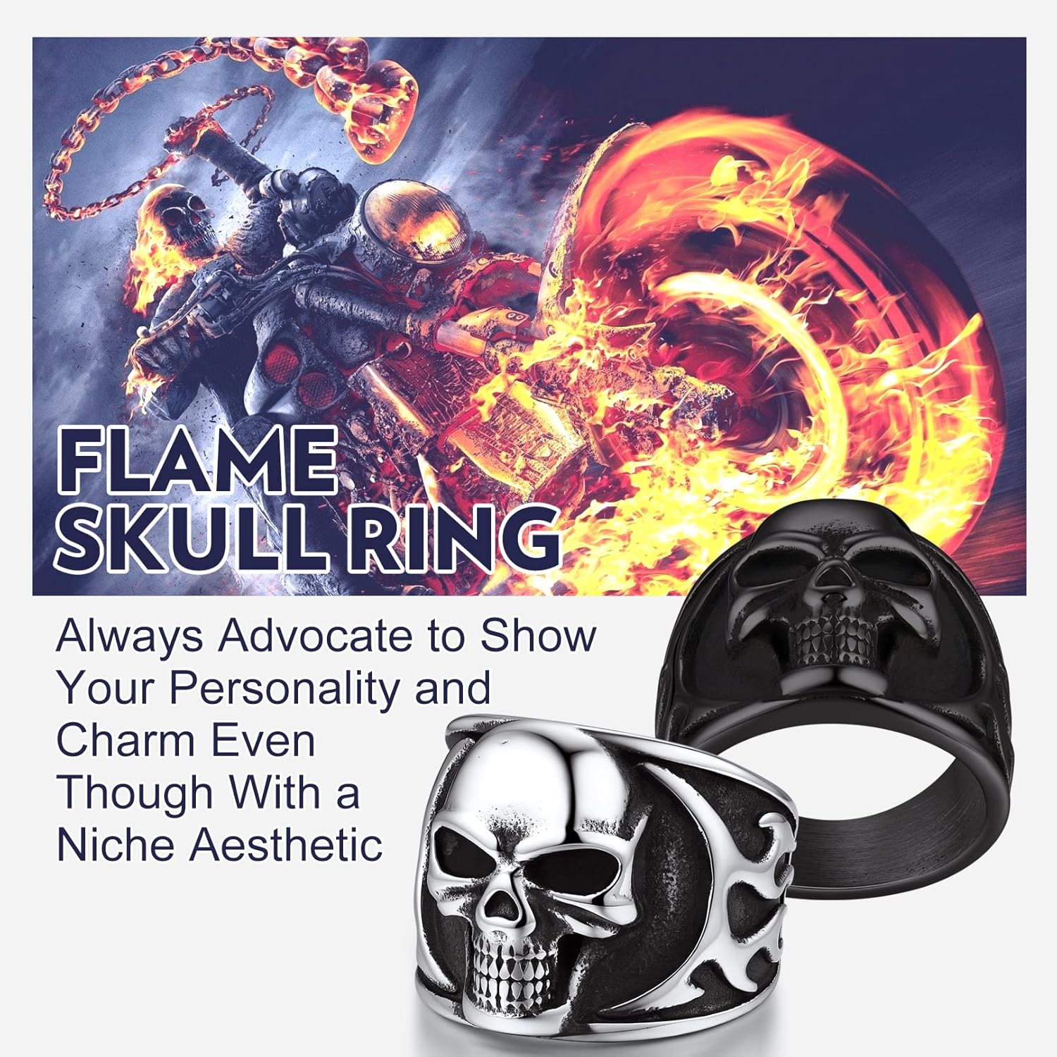 Bandmax Mens Skull Rings, Stainless Steel Skull Skeleton Band Rings for Men Women Gothic Punk Biker Rings Size 7-14 - Image 5