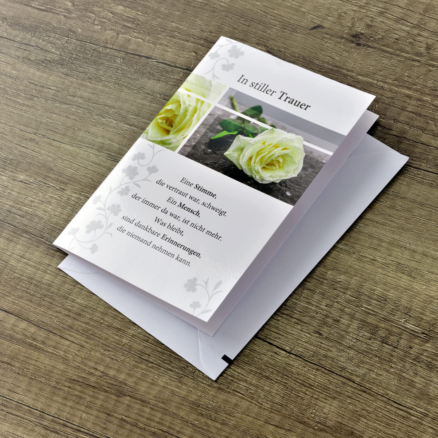 White Rose Sympathy Card: Floral Bereavement Condolences - View #2