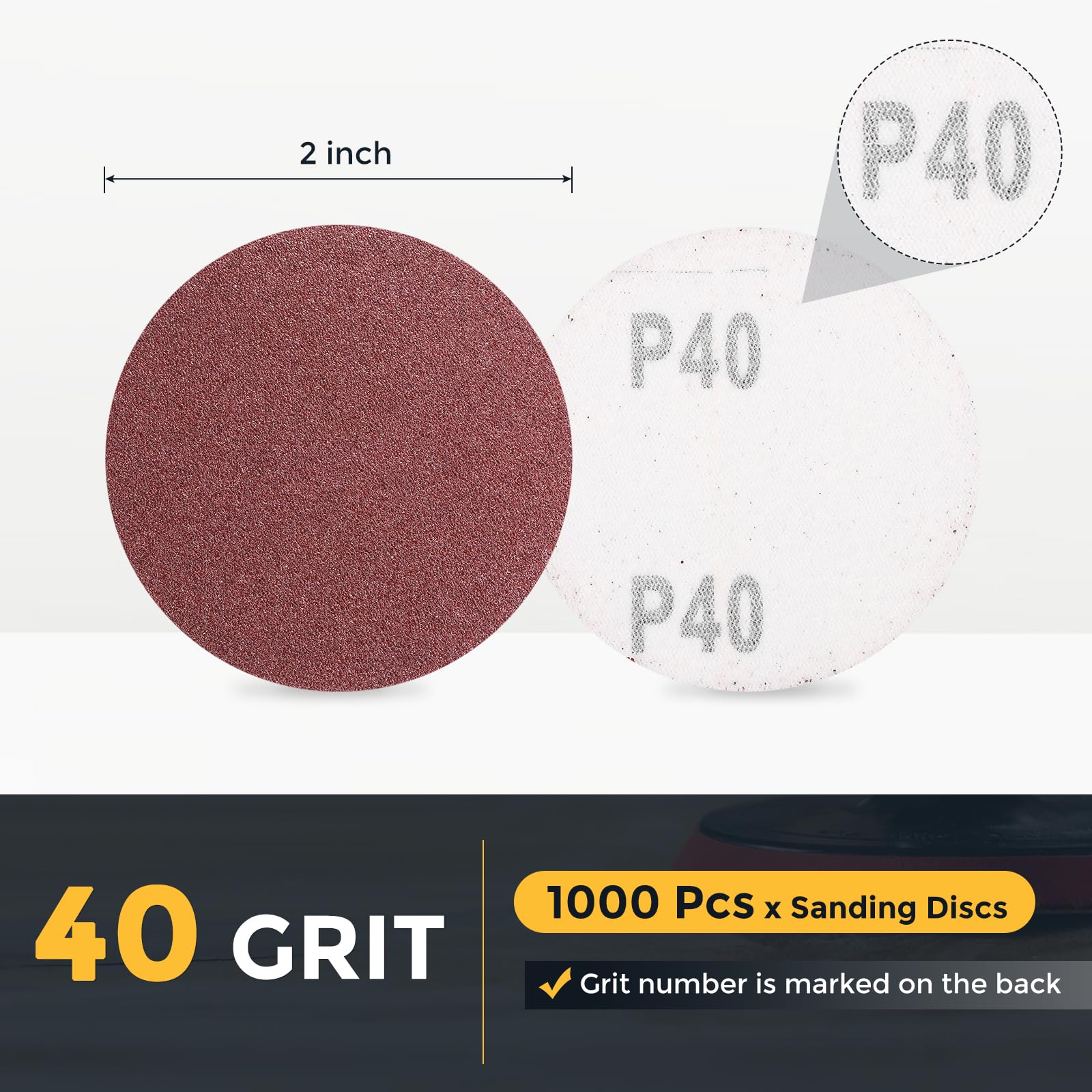 sourcing map 1000 unidades de discos de lija orbitales aleatorios de 50 mm de grano 40, almohadillas de lija orbitales aleatorias para carpintería, automoción y metal