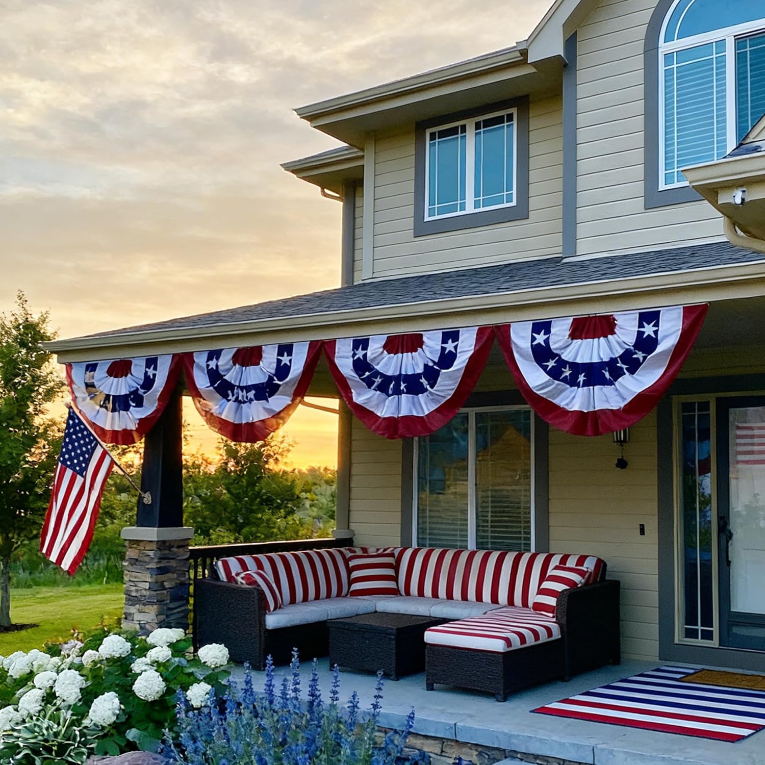 1.5 x 3 Ft Patriotic Decorations Outdoor American Flag Bunting 4th of July Half Fan Banner for Home Party 4 PACK