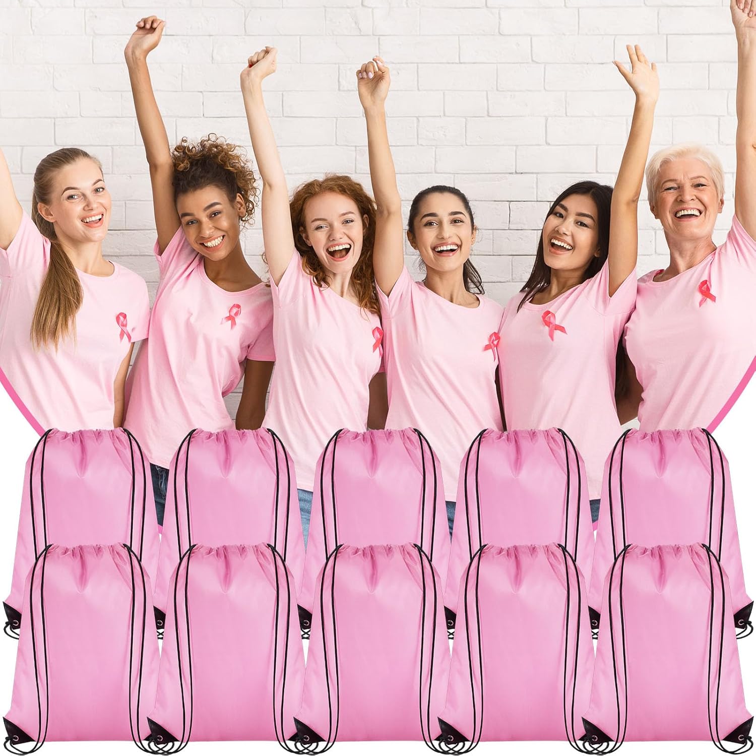 Silkfly 100 Pieces Drawstring Backpack Bags Bulk Portable Blank Cinch Storage Bags for Sports, School, DIY Gifts, Homeless, Social Assistance(Light Pink)