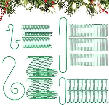 300 Pieces Christmas Ornament Hooks Metal Wire Hooks Ornament Christmas Tree Hanger in 3 for Xmas Holiday Hanging DecorationsGreen