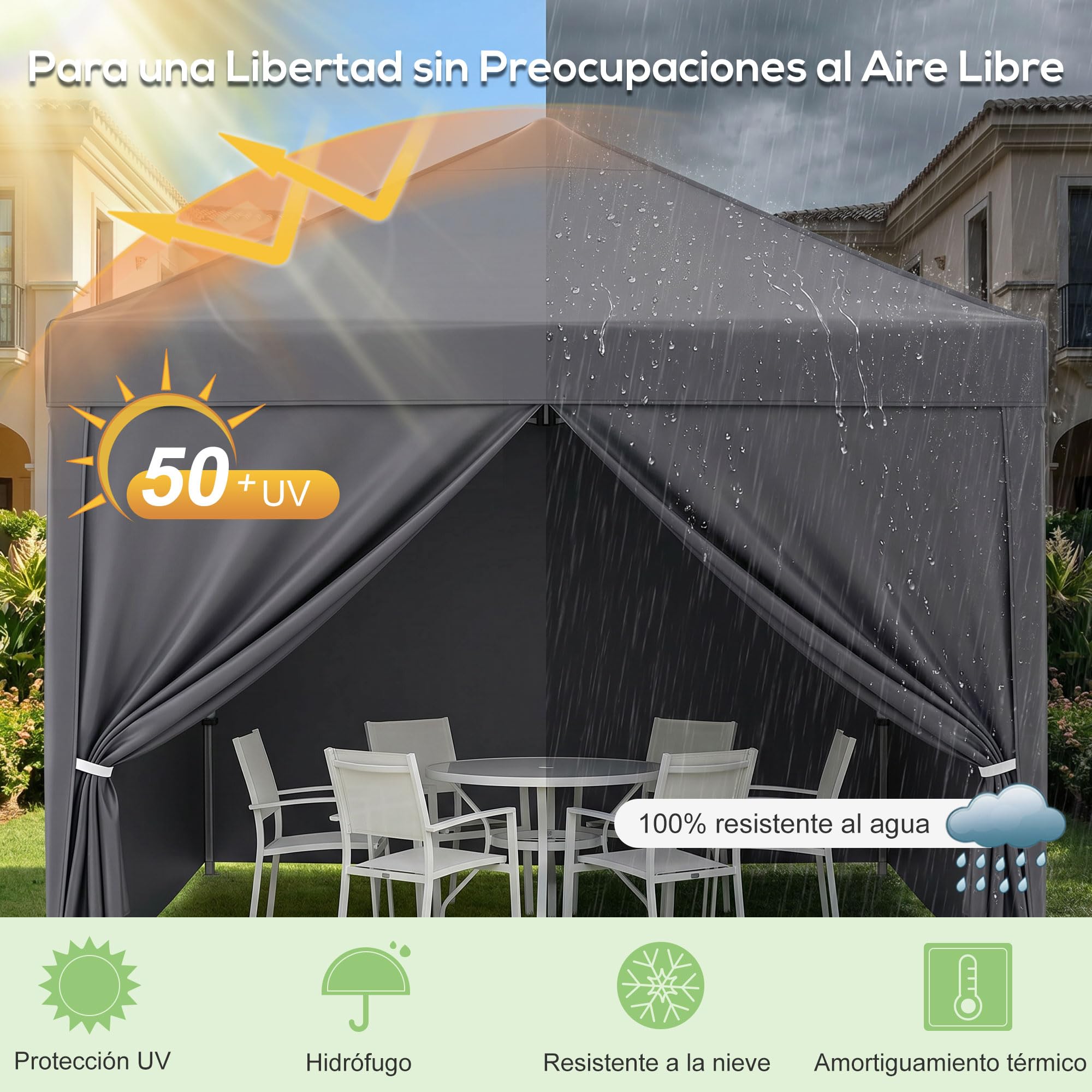 3x3 Plegable Gazebo, Carpas para Exteriores con 4 Paredes Laterales, Carpas Camping, Impermeable & Altura Ajustable – Ideal como Tienda de Fiesta, Camping