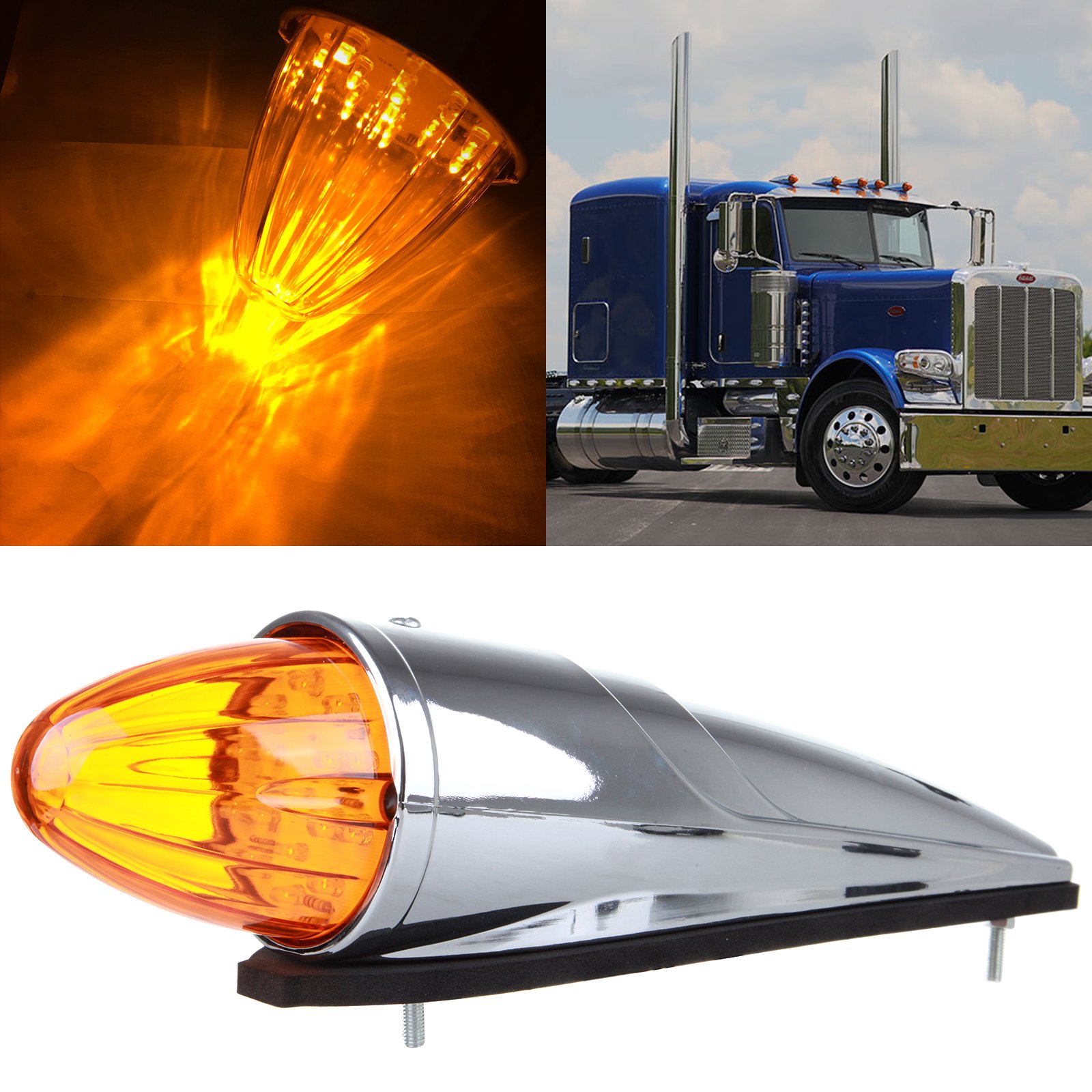 9-Piece Amber LED Cab Marker Roof Light Kit For Peterbilt, Kenworth, Freightliner Trucks - 12V 4 thumbnail image