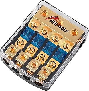 RED WOLF 4 Way ANL Fuse Holder 60A, 0/2/4 Gauge In 4/8 Gauge Out Copper Fuse Distribution Block for Car Boat Trolling Motor Marine Audio Amplifier Stereo Video System 12V