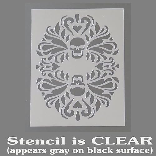 Miniatura 3 de Plantilla gótica de damasco de doble calavera de 9 12 x 12 pulgadas decorativa floral Halloween manualidades y pintura