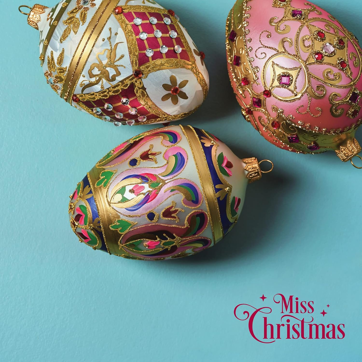 Miss Christmas Palace Collection 2025 Gold Fabergé Egg 5-Inch Blown Glass Christmas Tree Ornament (Mauve Pink & Gold)