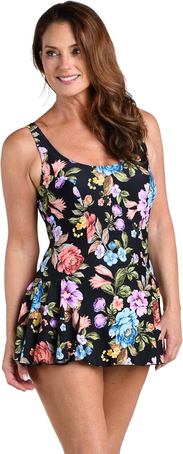 Maxine of Hollywood Womens Seam Front Swim Dress One Piece Swimsuit