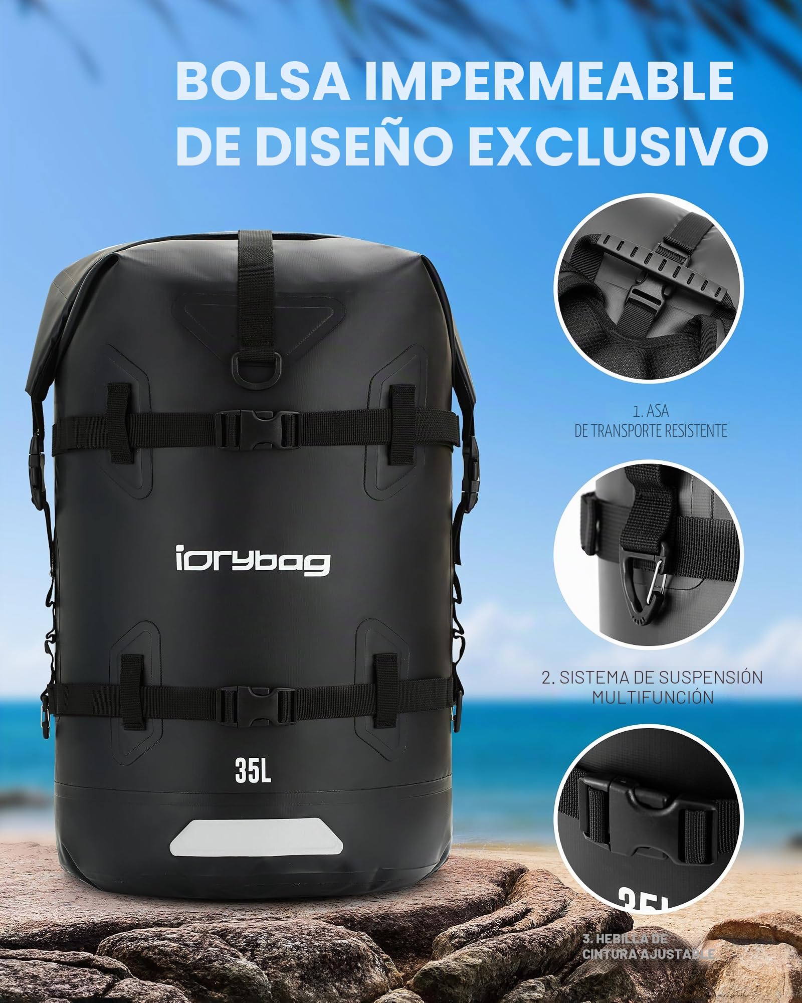 IDRYBAG Mochilas Secas Impermeables para Viaje, Bolsas Secas para Kayak, Bolsas Impermeables para Navegación, Natación, Flotación, Paddle Boarding y Mochila Submersible de 35L/55L/85L