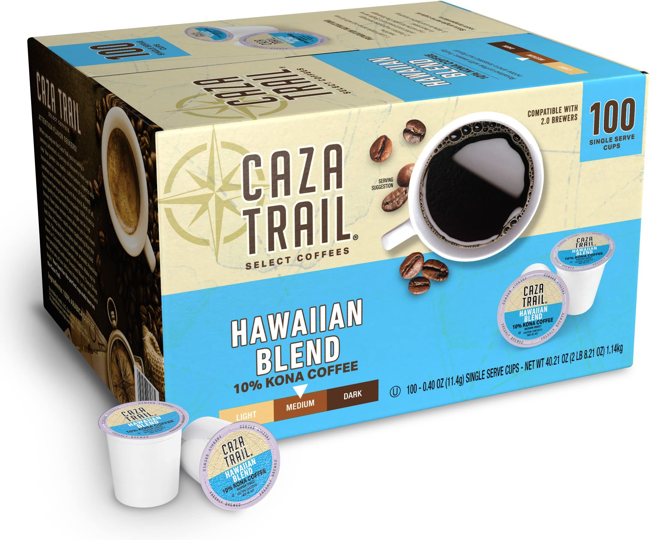 Caza Trail Coffee Pods, Kona Blend, Single Serve (Pack of 100) (Packaging May Vary)