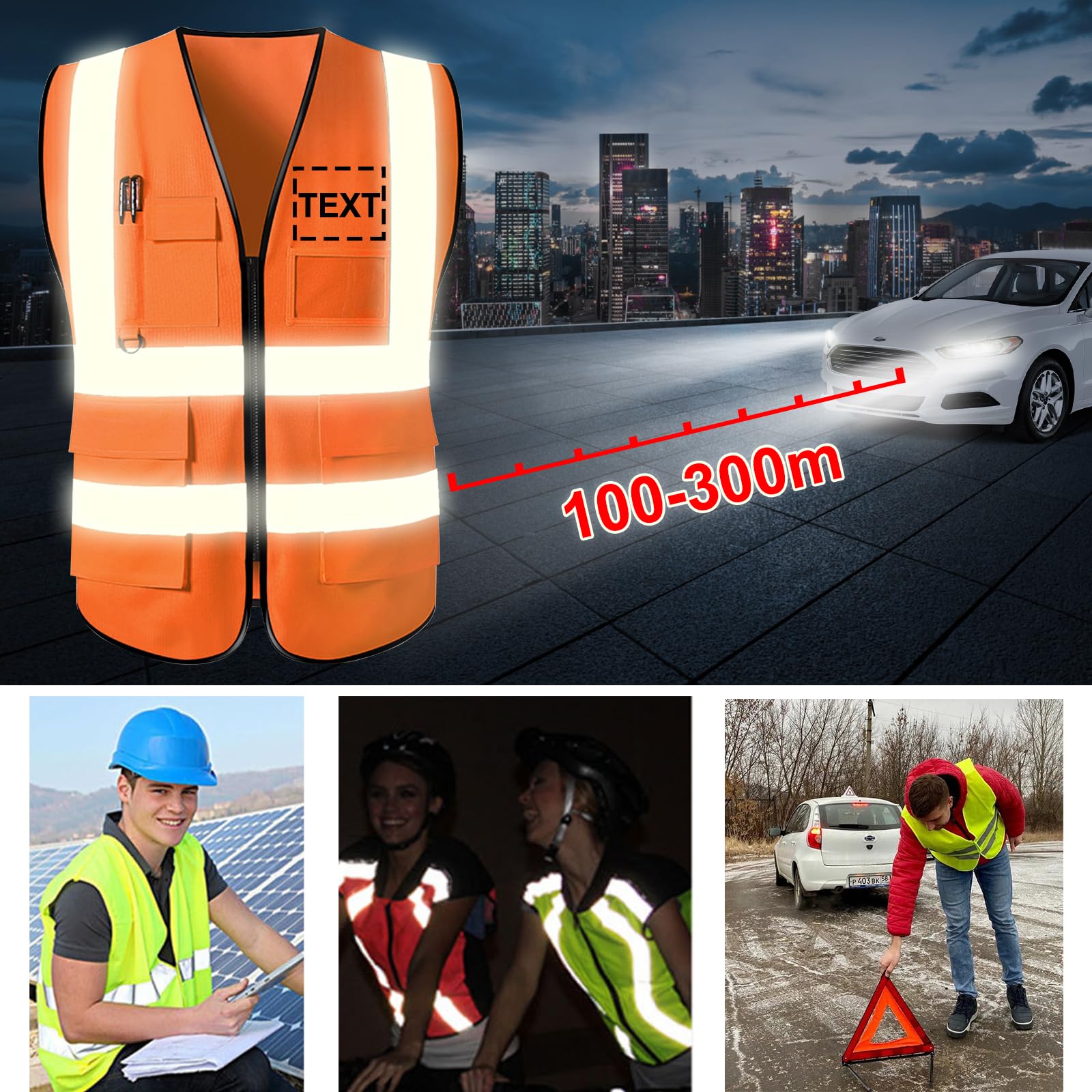 Gilet di sicurezza personalizzato ad alta visibilità, gilet riflettenti con tasche, cerniera, logo personalizzabile, classe 2, per uomo e donna, abbigliamento da lavoro per edilizia