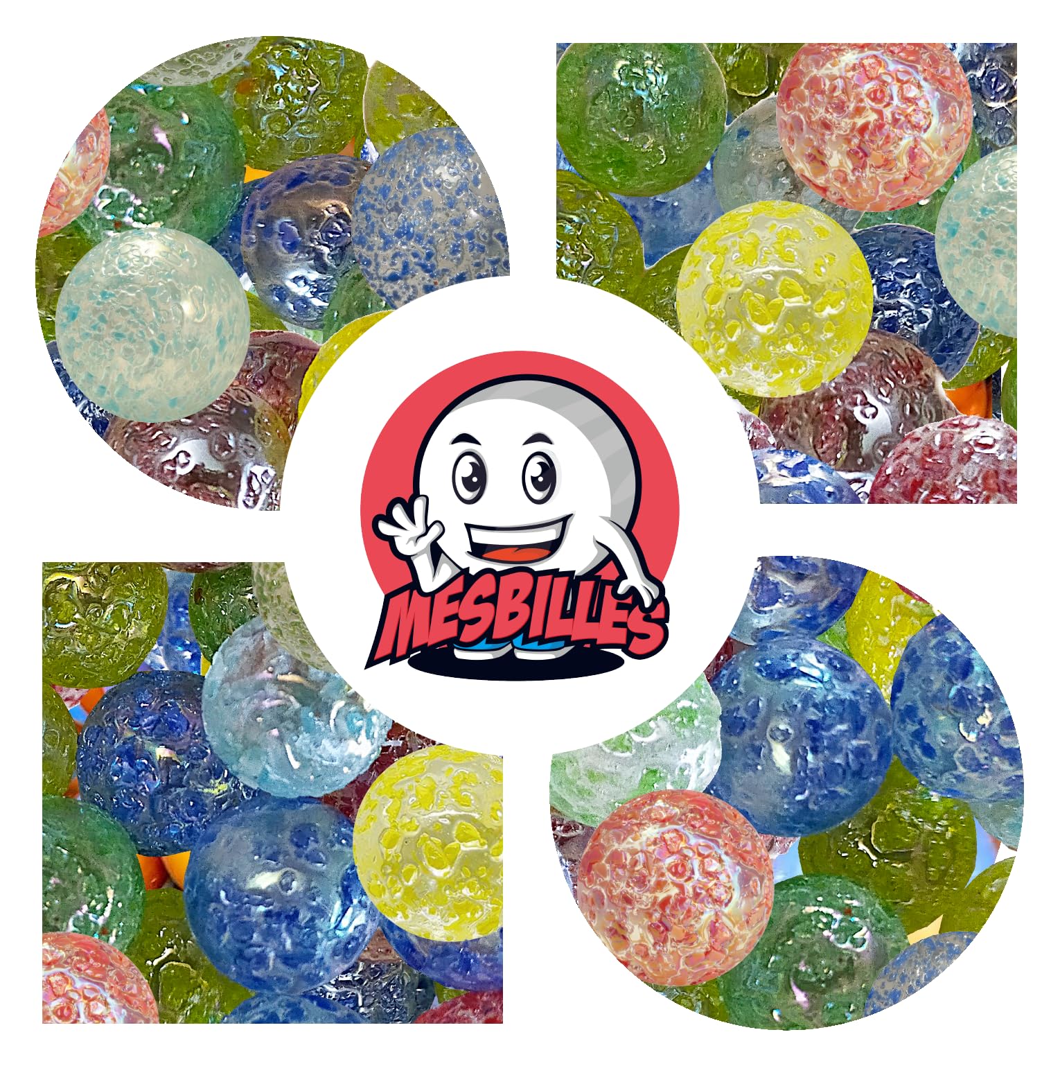 mesbilles - 10 Billes en Verre Pépite Précieuse - 9 Billes et 1 Calot