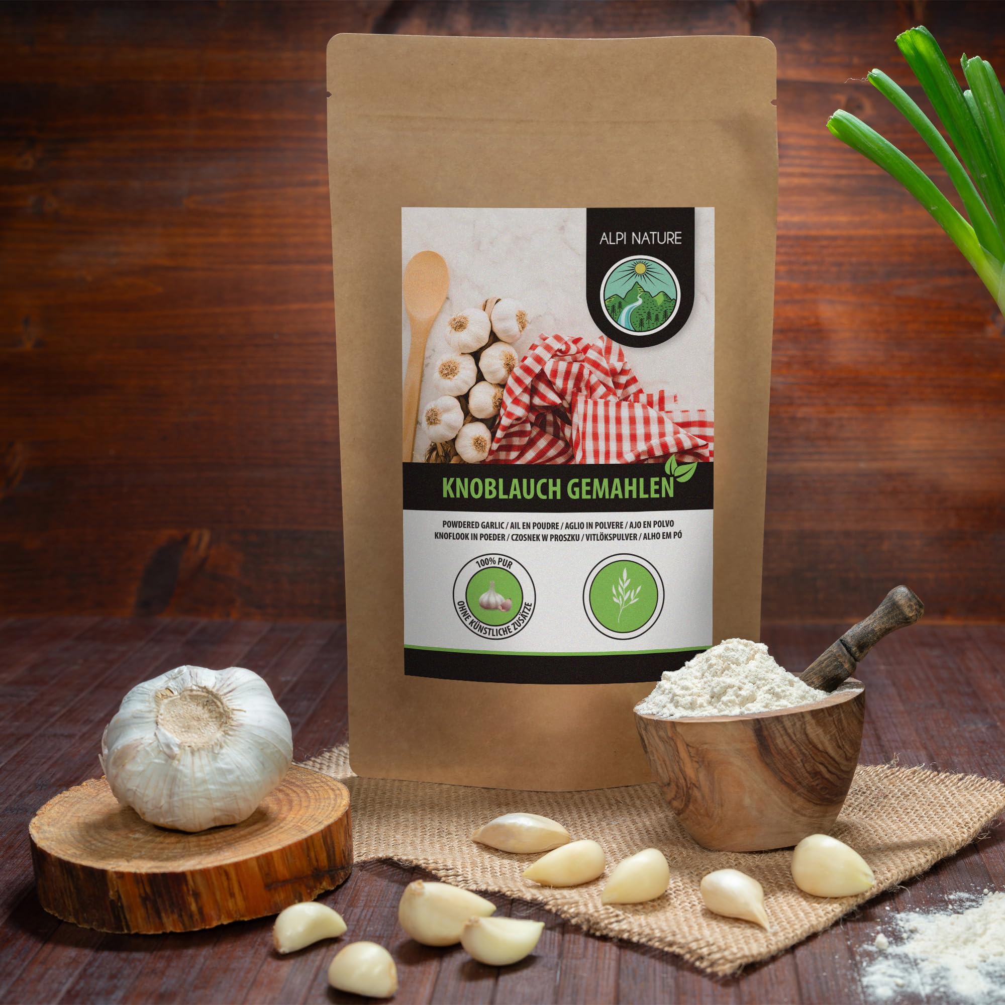 Czosnek w proszku (500 g), mielony czosnek, 100% naturalny, z delikatnie wysuszonego czosnku, naturalny, bez dodatków, wegański