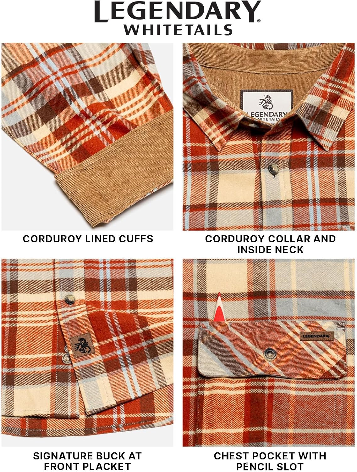 Legendary Whitetails Mens Long Sleeve Button Down 100% Cotton Flannel Shirt - Image 4