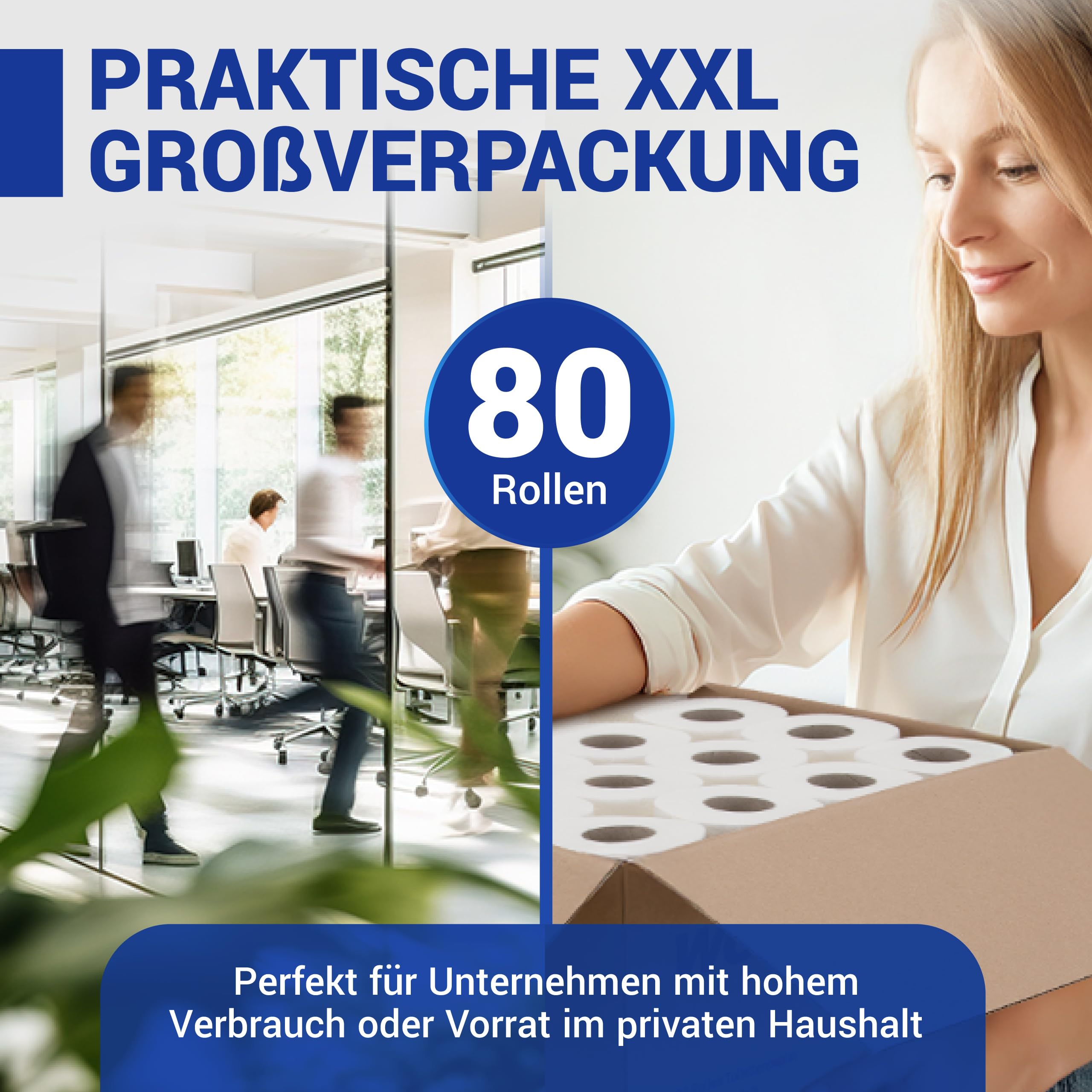 Toilettenpapier 3 lagig 80 Rollen Großpackung XXL Vorratspack | Plastikfrei verpacktes WC Papier aus Zellstoff, 150 Blatt, 3 lagig, ideal für die Toilette, Camping & Spar-Abo