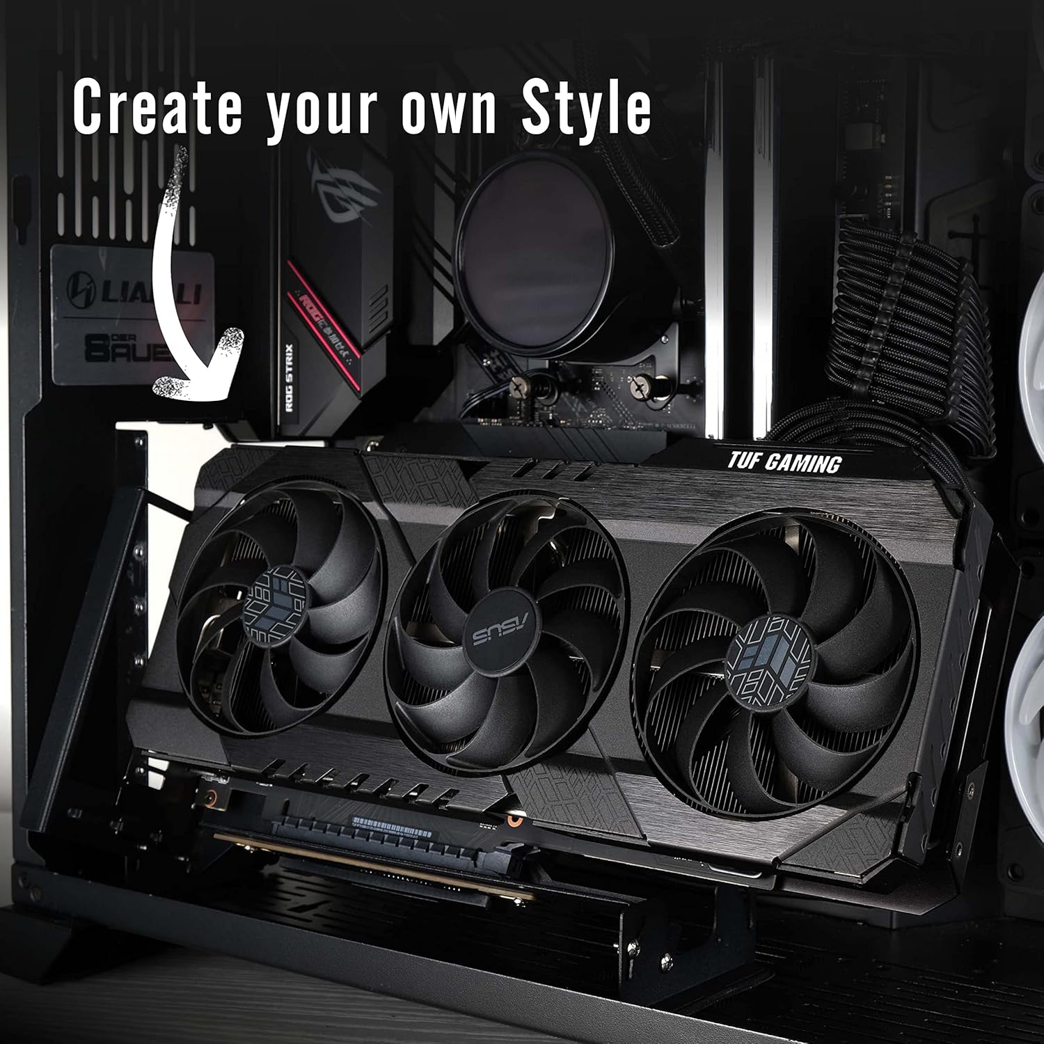 EZDIY-FAB PCIe 4.0 GPU Supporto per schede grafiche Regolazione multi-angolare, Kit di supporto VGA per scheda video con cavo riser PCIe 4.0 X16 Gen4 da 17 cm/6.69 pollici - Nero