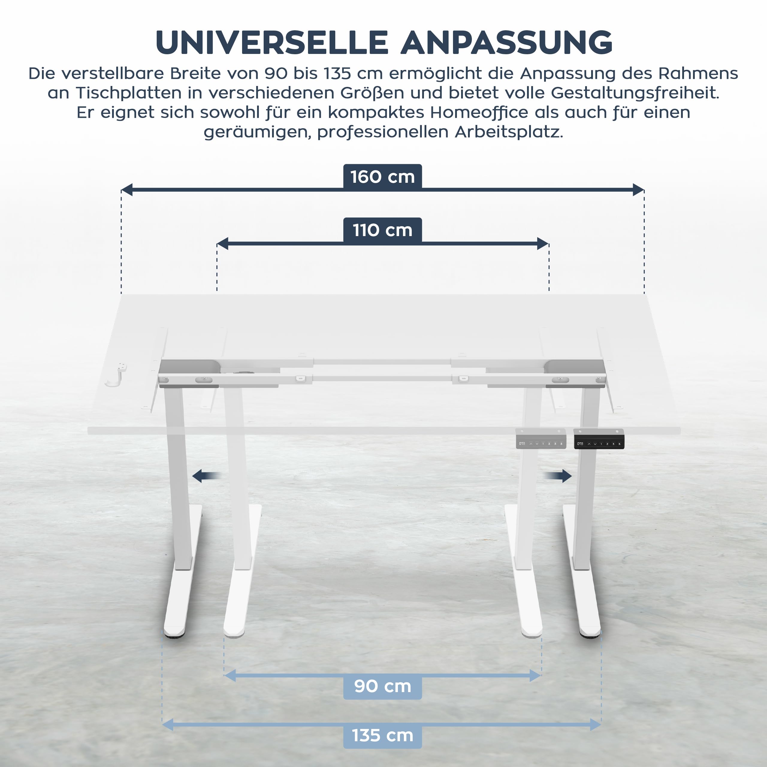MARK ADLER Xeno 4.5 Weiß | Elektrischer Schreibtischrahmen höhenverstellbar | Ergonomisches Tischgestell | Memory-Steuerung | Metallgestell | Höhenverstellbarer Schreibtisch | Weiß