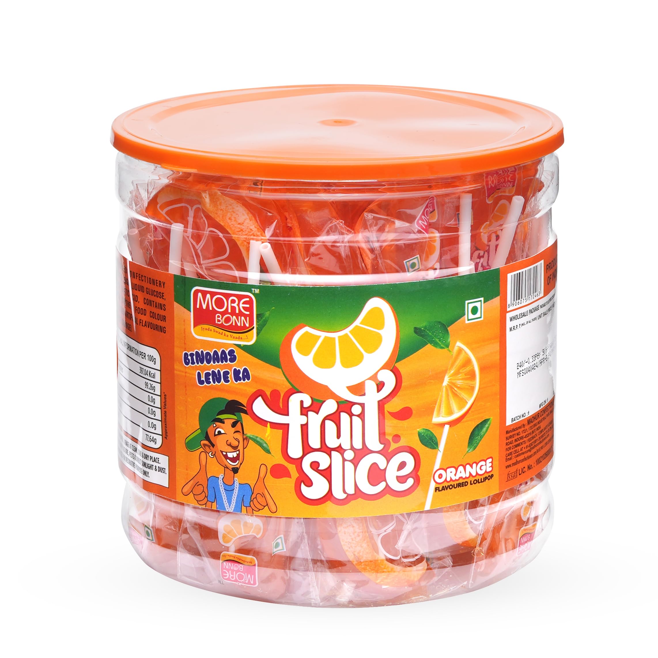 Madhur Fruit Slice Orange Flavored Hard Boiled Lollipops – 48 Pcs Jar | Fun Fruit Slice Shape, Sweet Orange Flavor, Perfect for Kids, Birthdays, Parties, and Gifting | Made in India