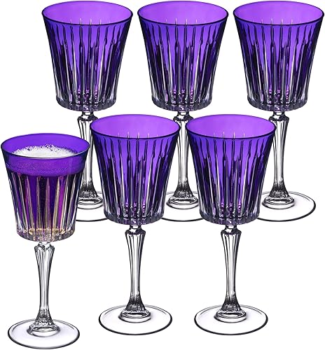 Barski Copa de vino Copas de vino Vino tinto Vino blanco Púrpura Copa de agua Juego de 6 copas Vidrio similar al cristal 10 onzas bellamente