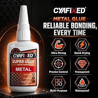 Metal Super Glue Heavy Duty 2oz Clear CA Glue for Metal Stainless Steel Aluminum Brass Jewelry, Instant Cyanoacrylate Adhesive Bonding High Strength Superglue Liquid with Precision Tip Waterproof
