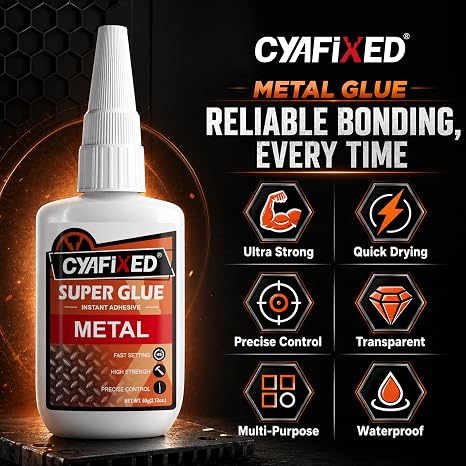 Metal Super Glue Heavy Duty 2oz Clear CA Glue for Metal Stainless Steel Aluminum Brass Jewelry, Instant Cyanoacrylate Adhesive Bonding High Strength Superglue Liquid with Precision Tip Waterproof